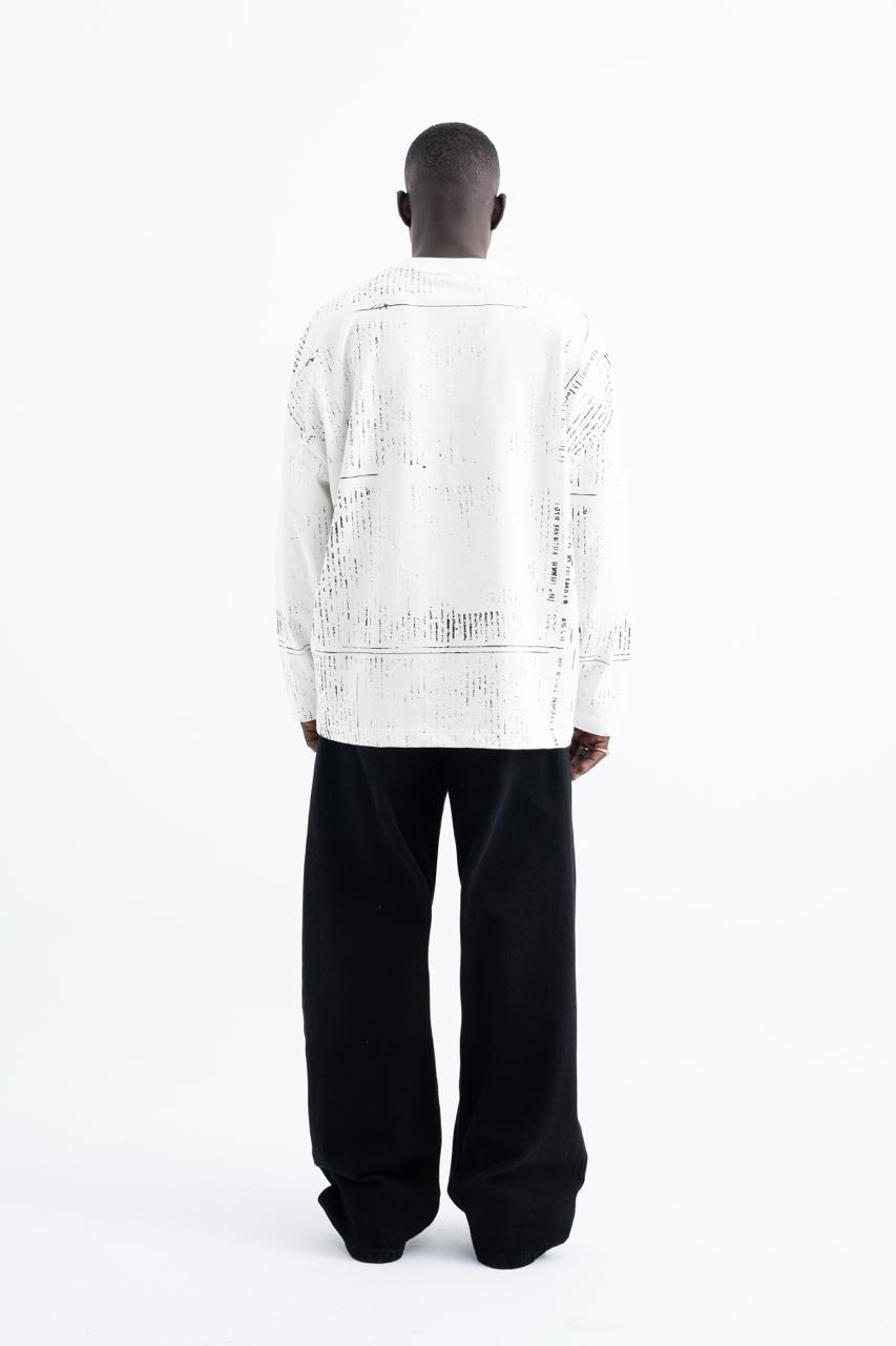 Erkek Oversize Baskılı Ekru Swearshirt