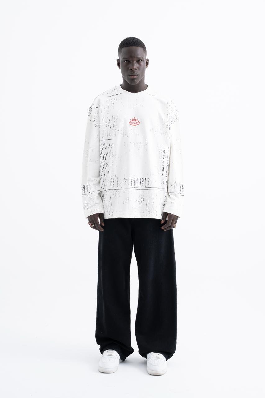 Erkek Oversize Baskılı Ekru Swearshirt