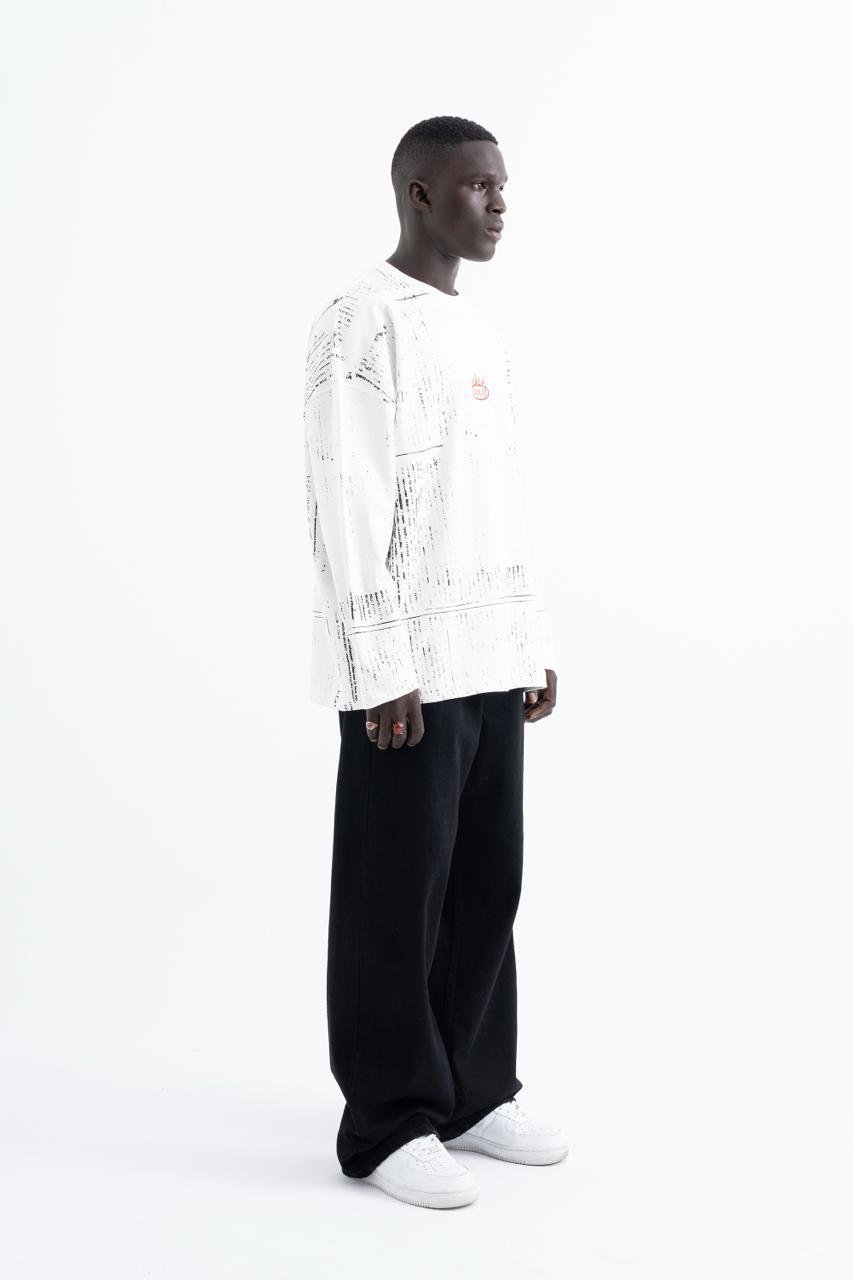Erkek Oversize Baskılı Ekru Swearshirt