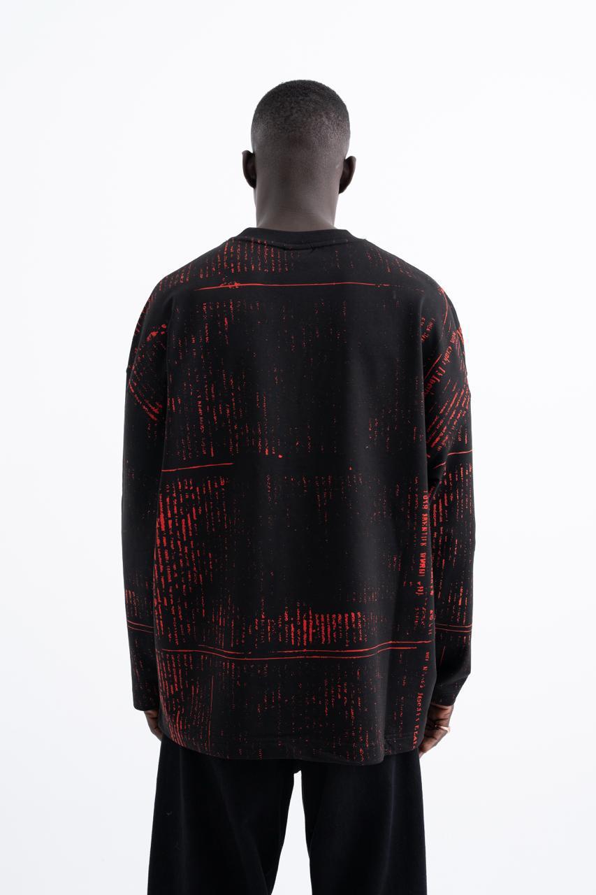 Erkek Oversize Baskılı Siyah Swearshirt