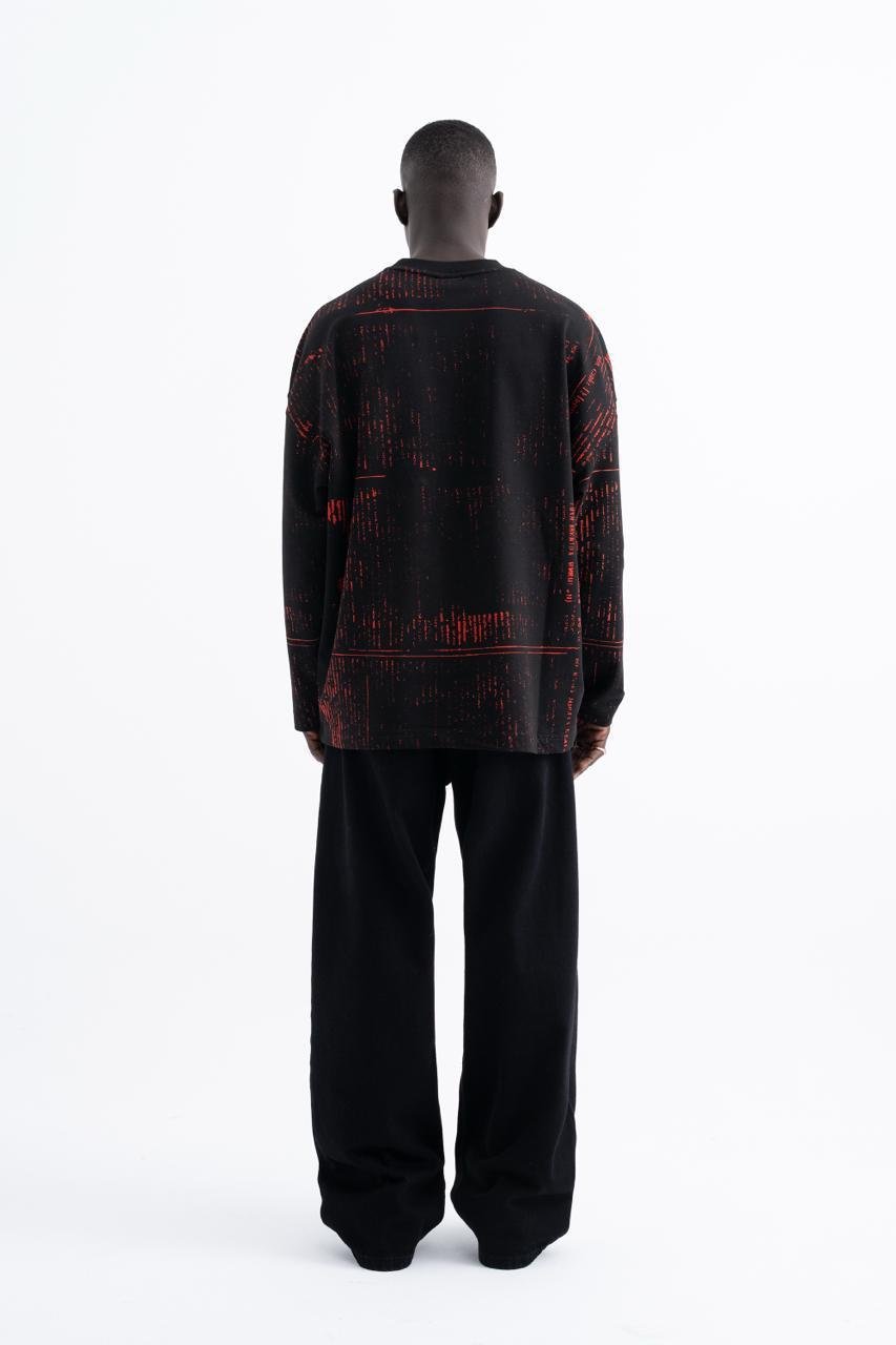 Erkek Oversize Baskılı Siyah Swearshirt