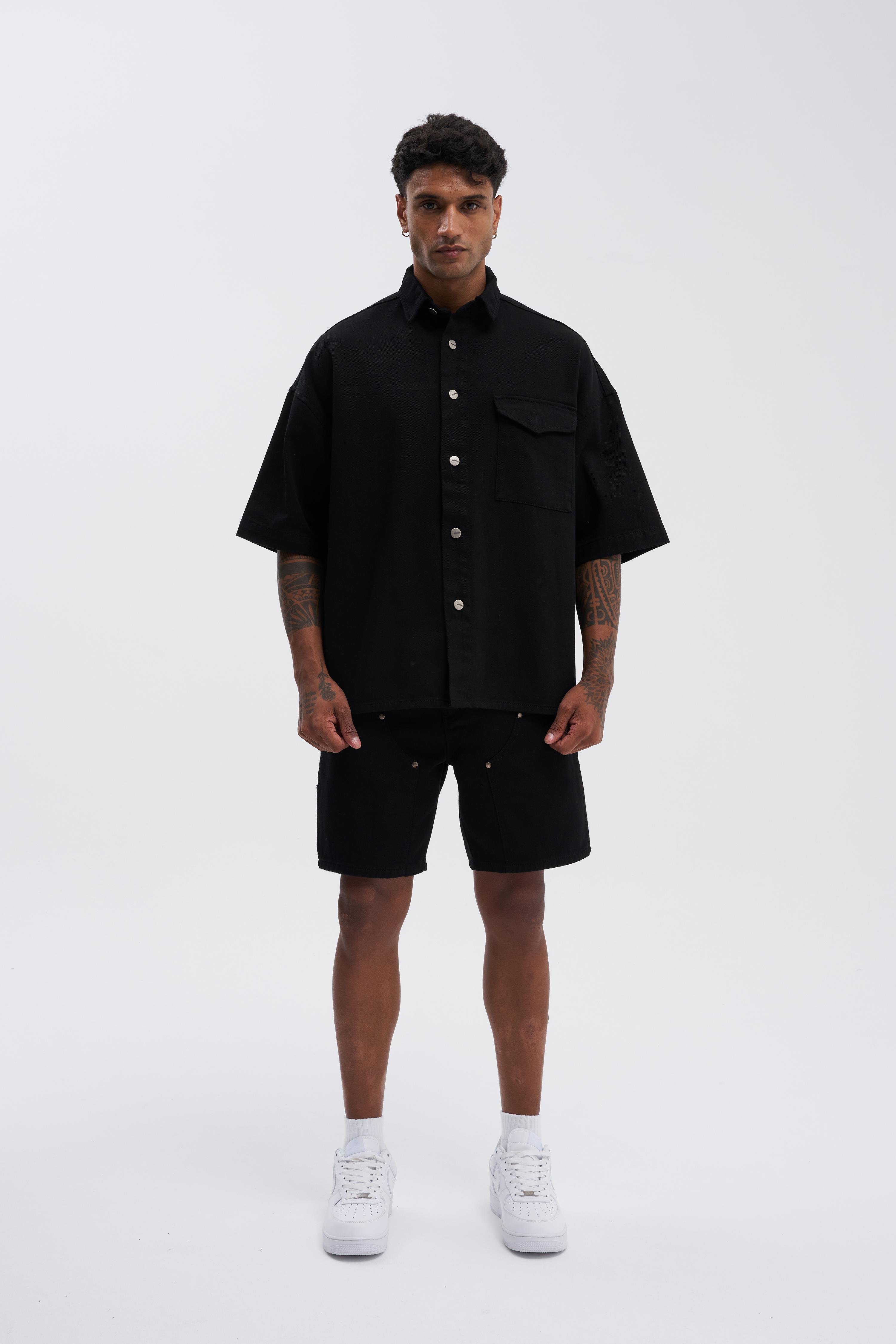 Erkek Oversize Siyah Gömlek