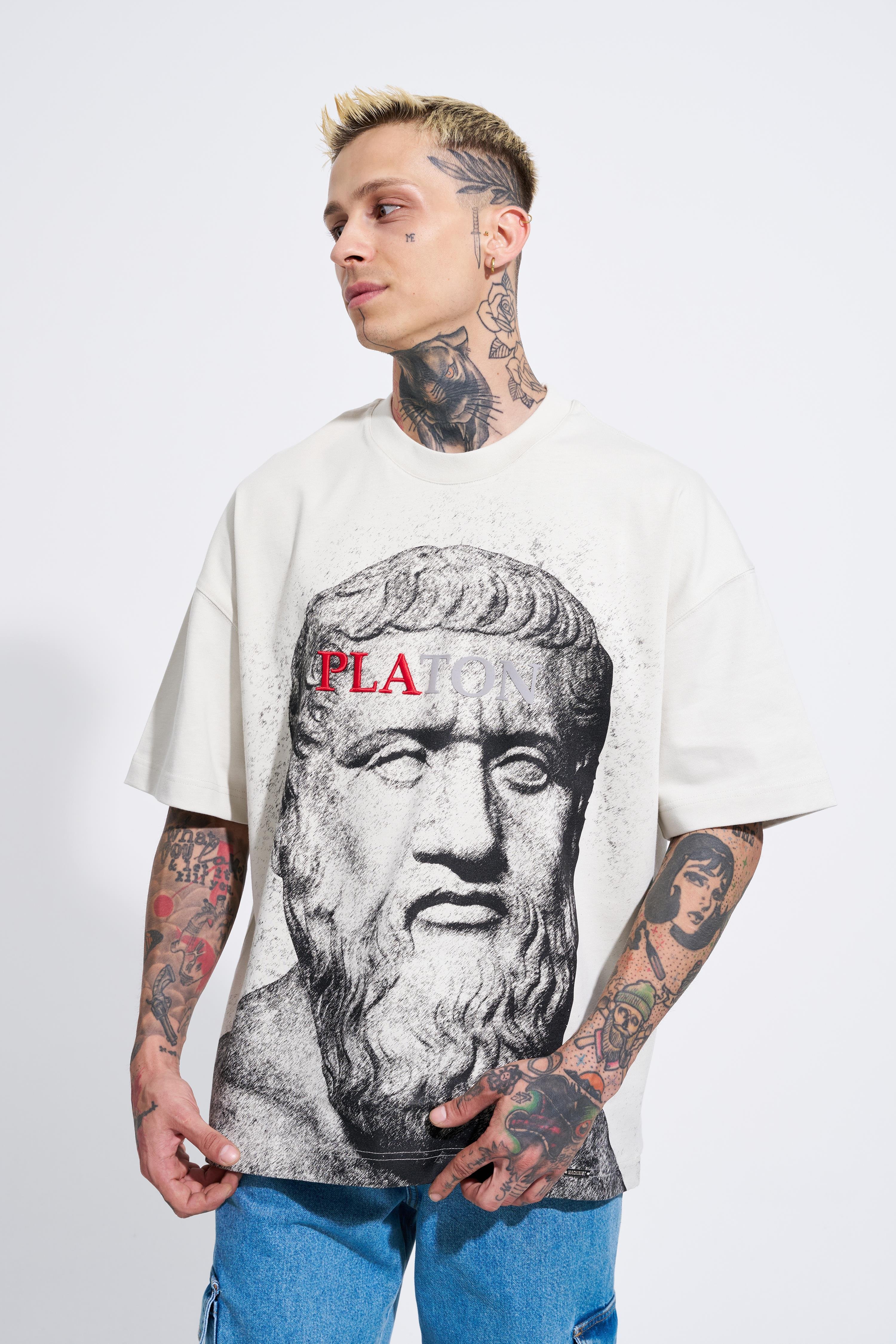 Erkek Premium Platon Oversize Gri Tişört