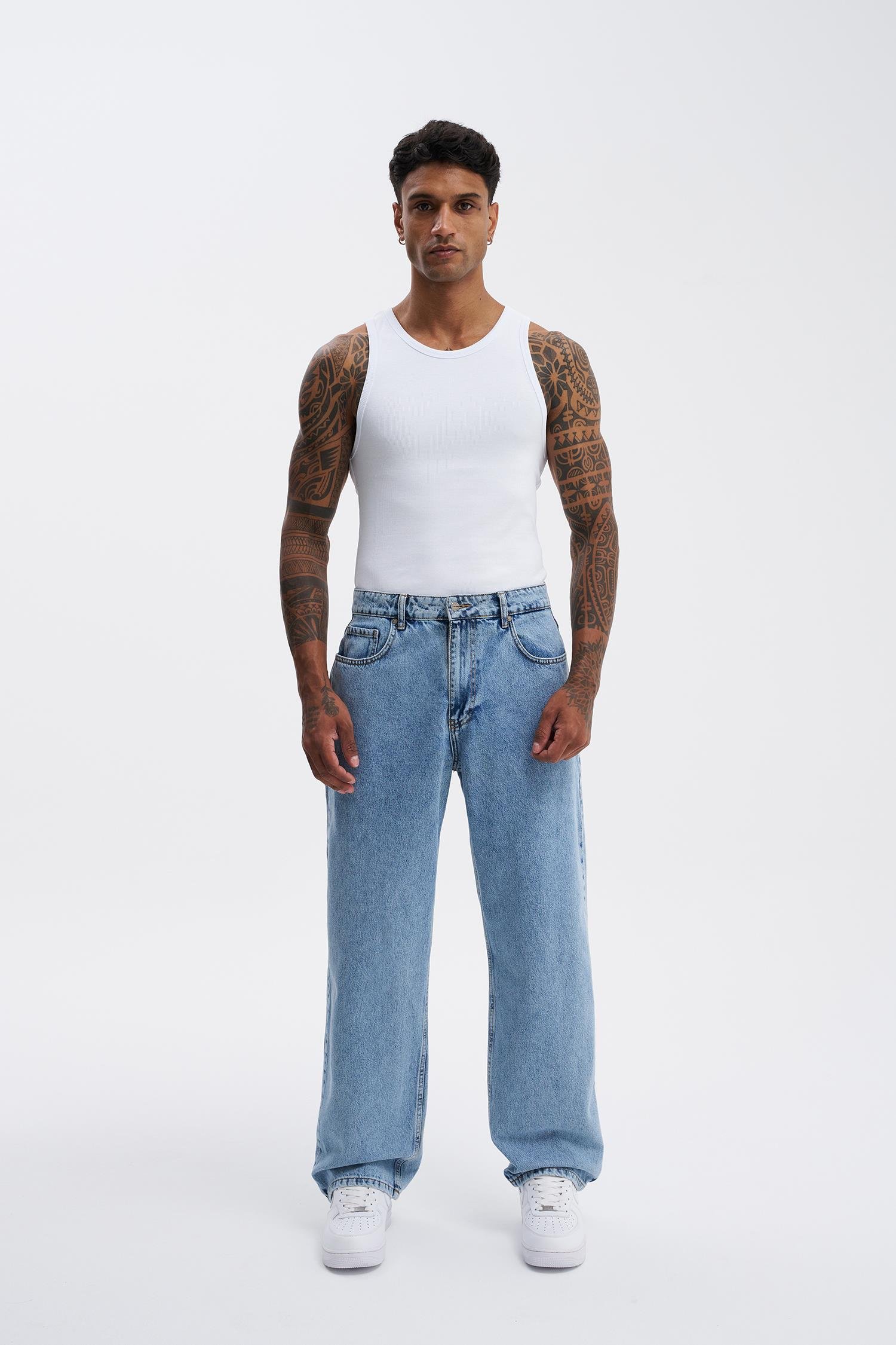 Erkek Relaxed Baggy Jean Açık Mavi Pantolon