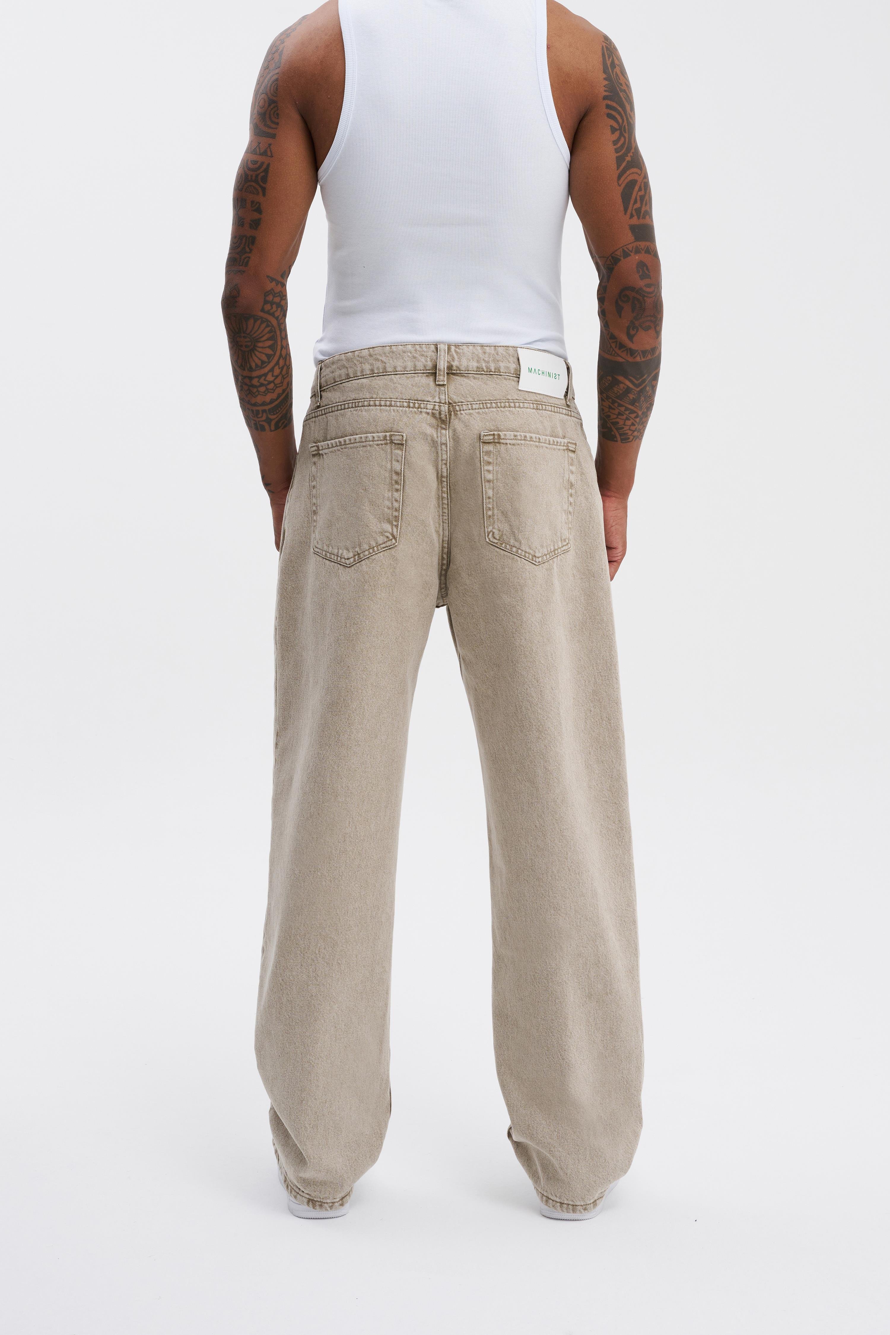 Erkek Relaxed Baggy Jean Efektli Beige Pantolon