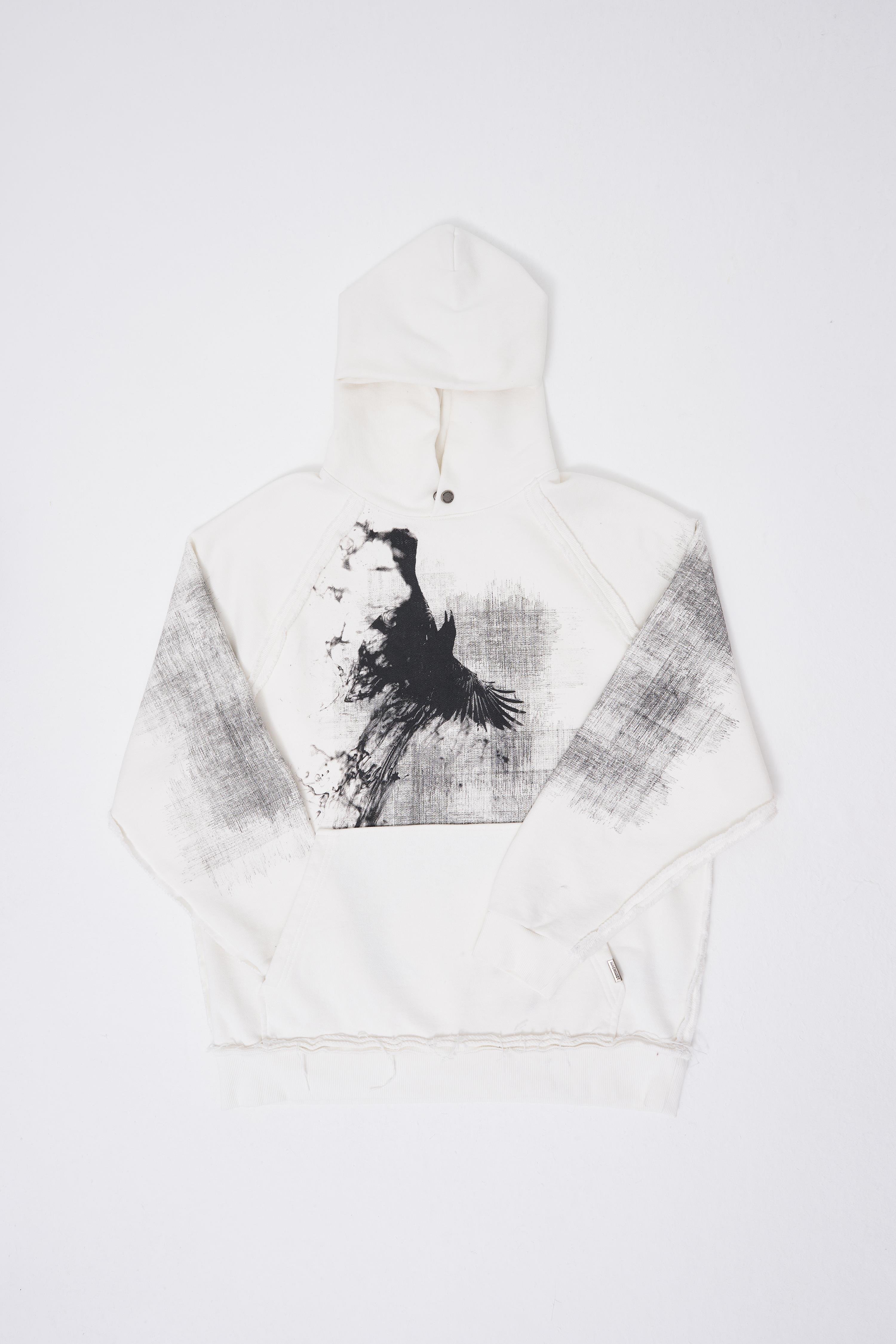 Erkek Tumbled Printed Hoodie ECRU