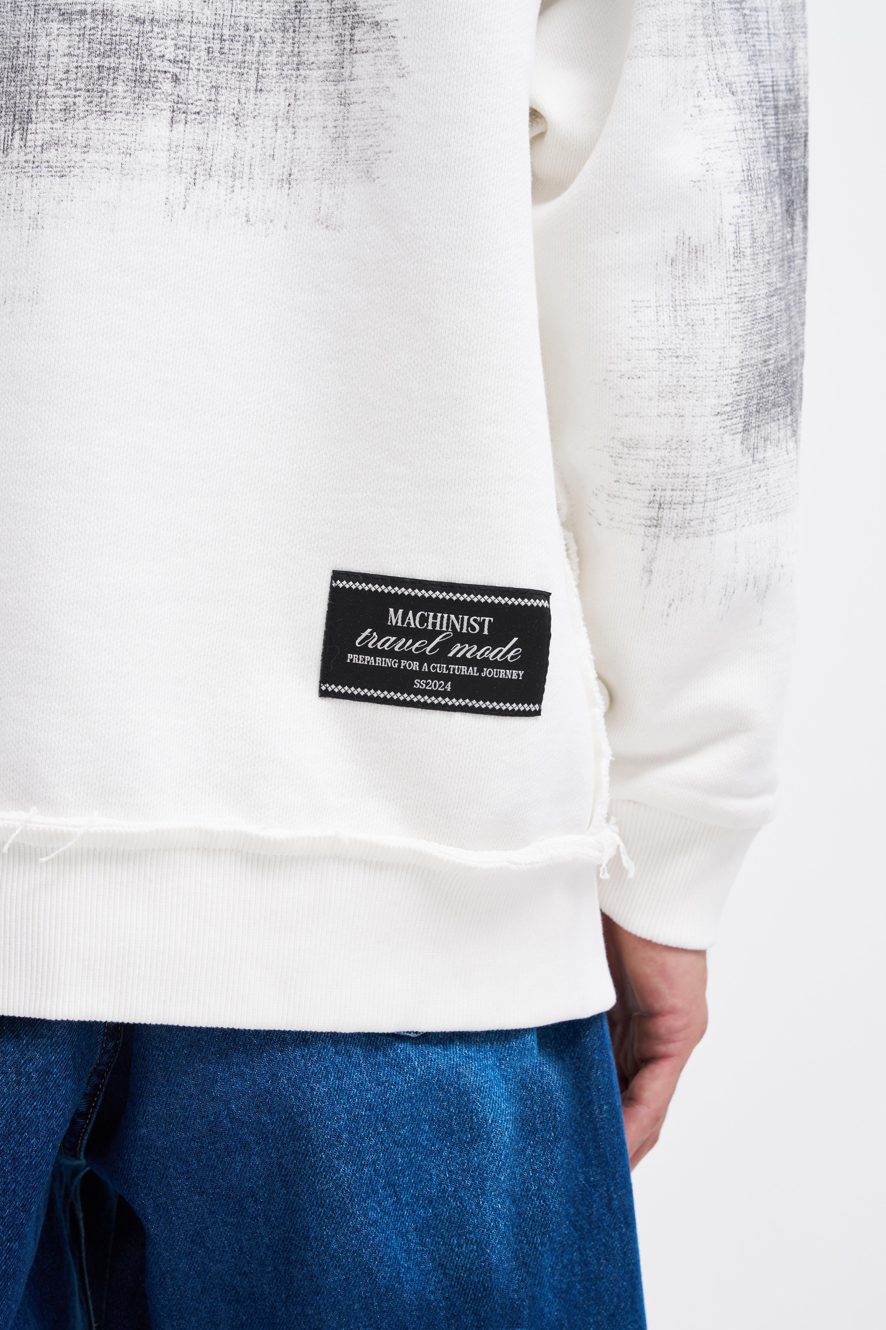 Erkek Tumbled Printed Hoodie ECRU