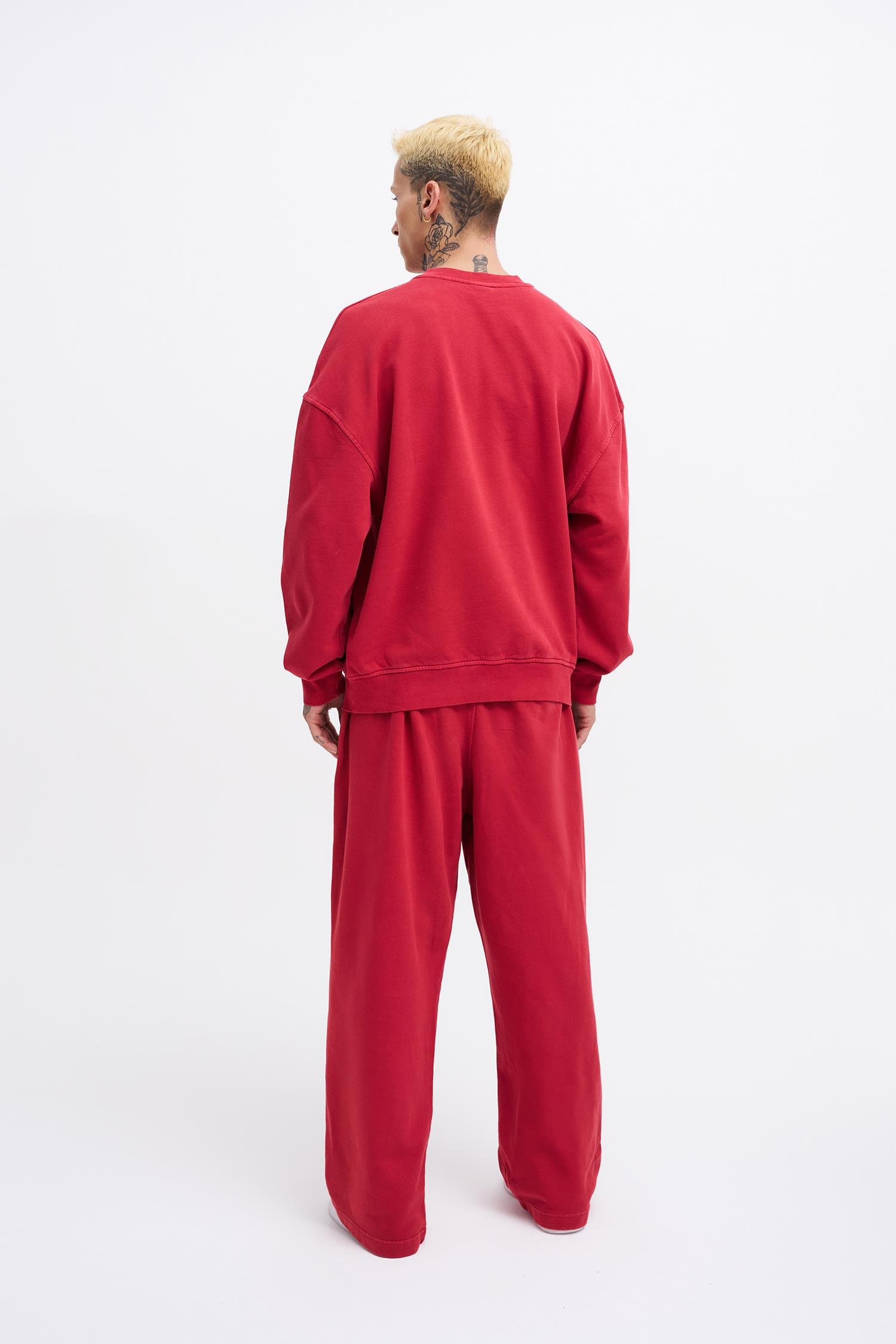 Erkek Yıkamalı Basic Baggy Kırmızı Eşofman Altı