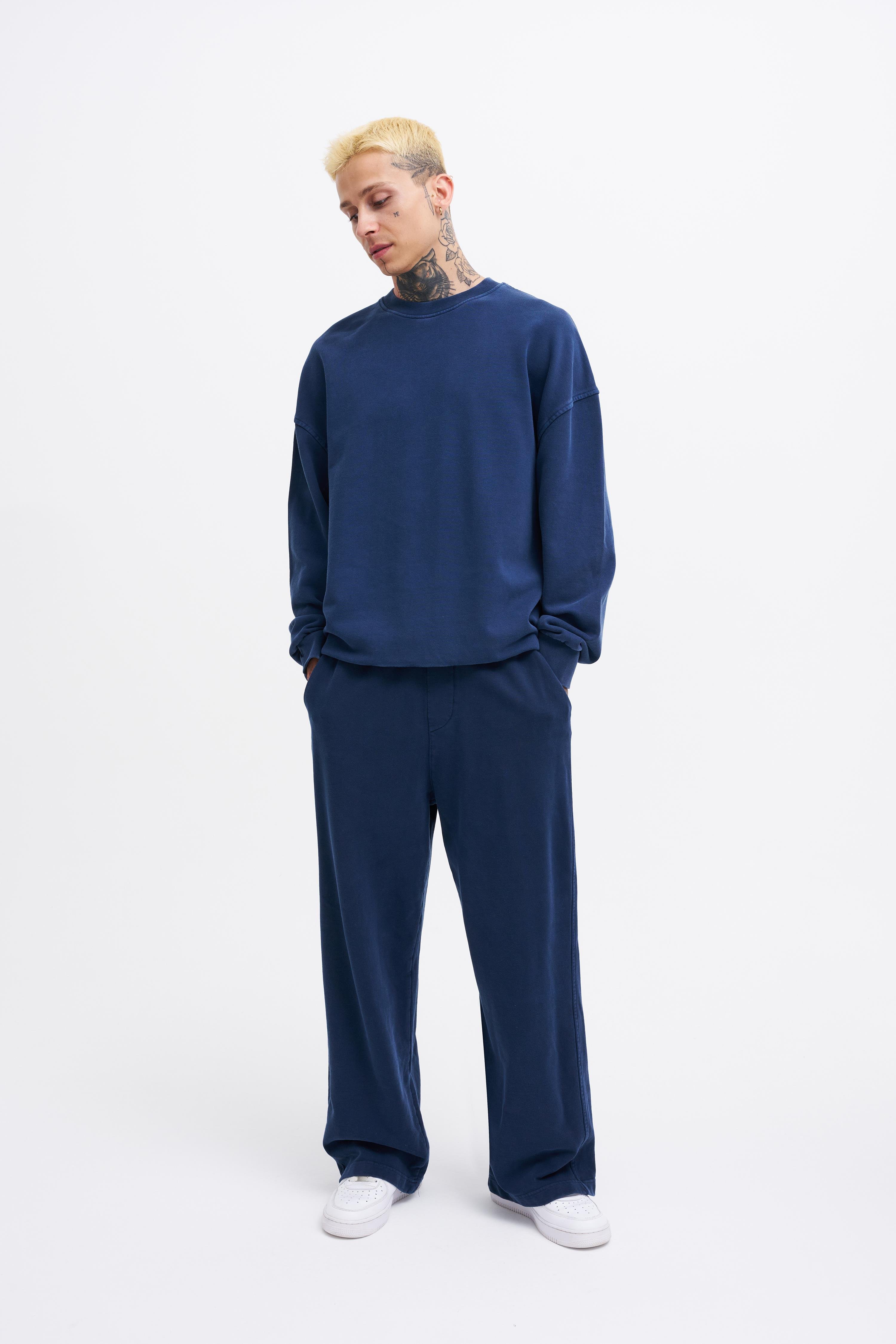 Erkek Yıkamalı Basic Baggy Lacivert Eşofman Altı