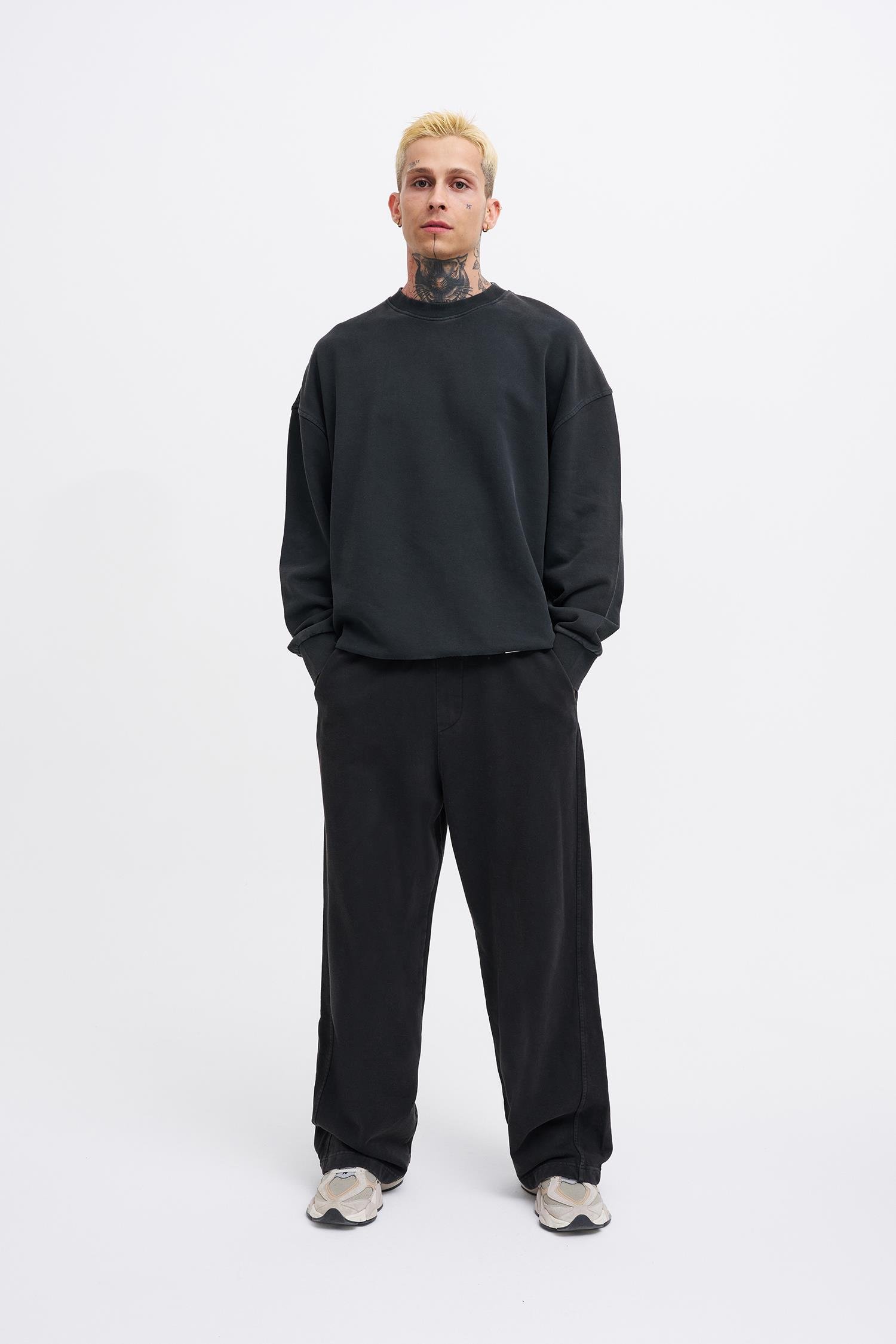 Erkek Yıkamalı Basic Baggy Siyah Eşofman Altı