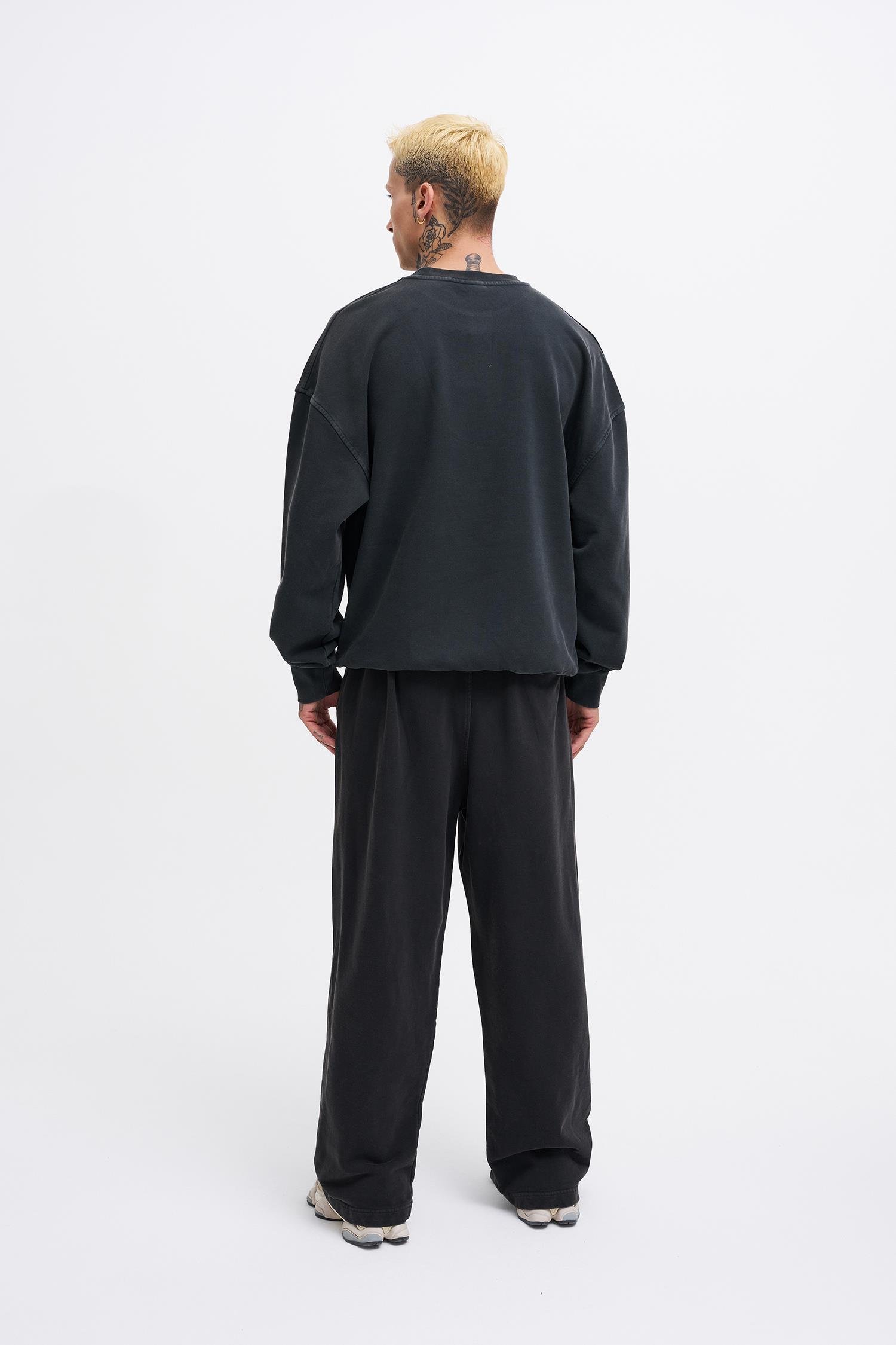 Erkek Yıkamalı Basic Baggy Siyah Eşofman Altı