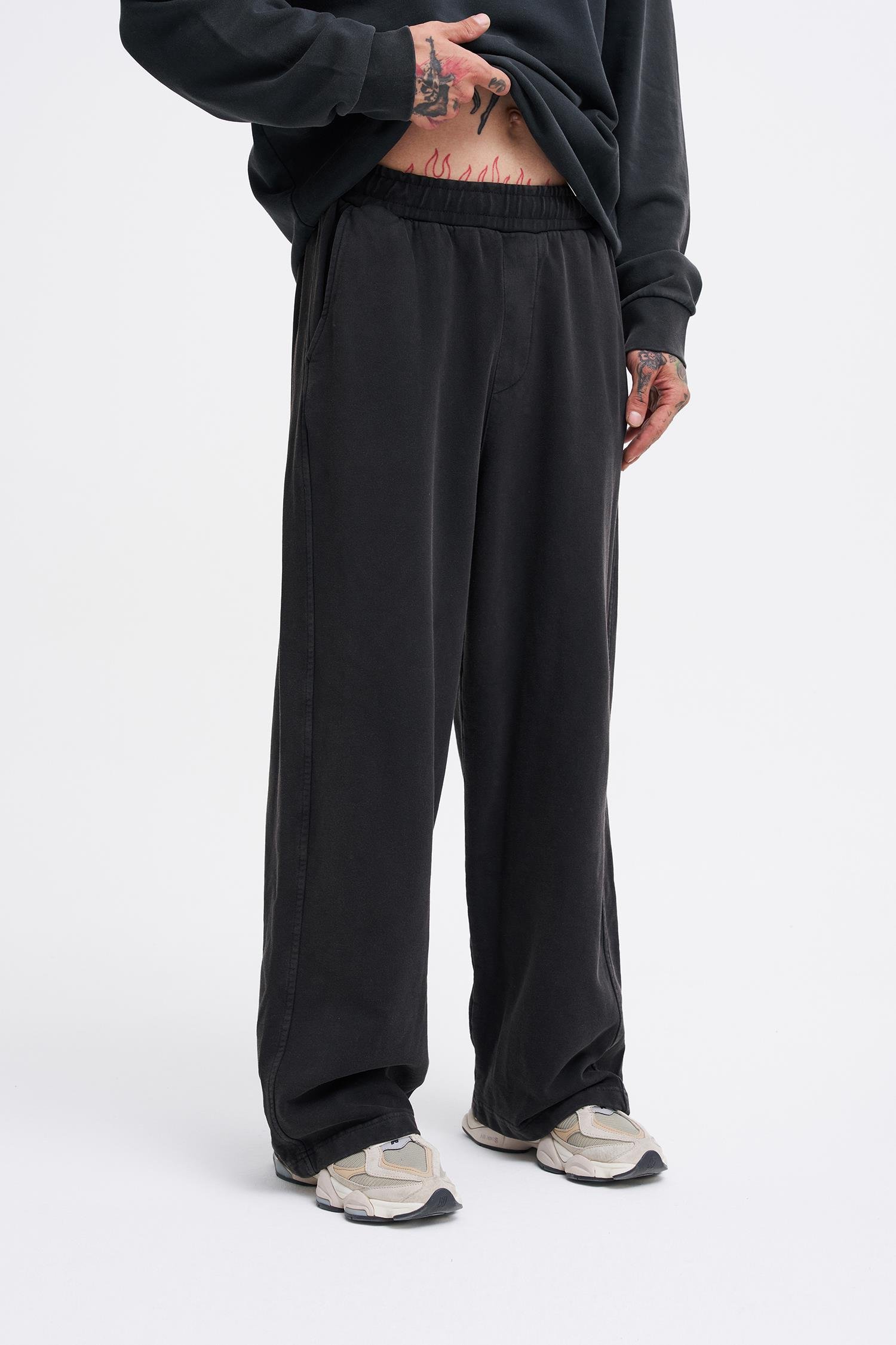 Erkek Yıkamalı Basic Baggy Siyah Eşofman Altı