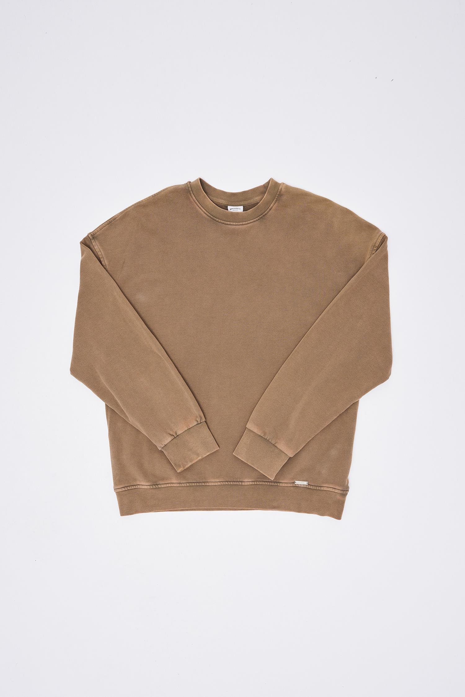 Erkek Yıkamalı Oversize Kahverengi Sweatshirt