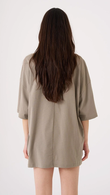 Kadın Basic Pamuklu Süprem Oversize Haki Tişört
