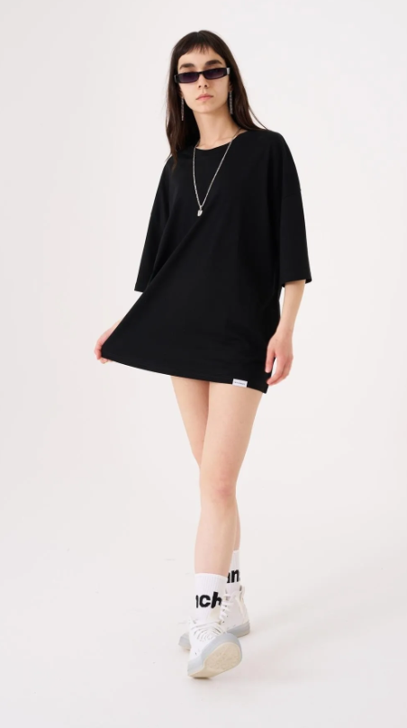 Kadın Basic Pamuklu Süprem Oversize Siyah Tişört