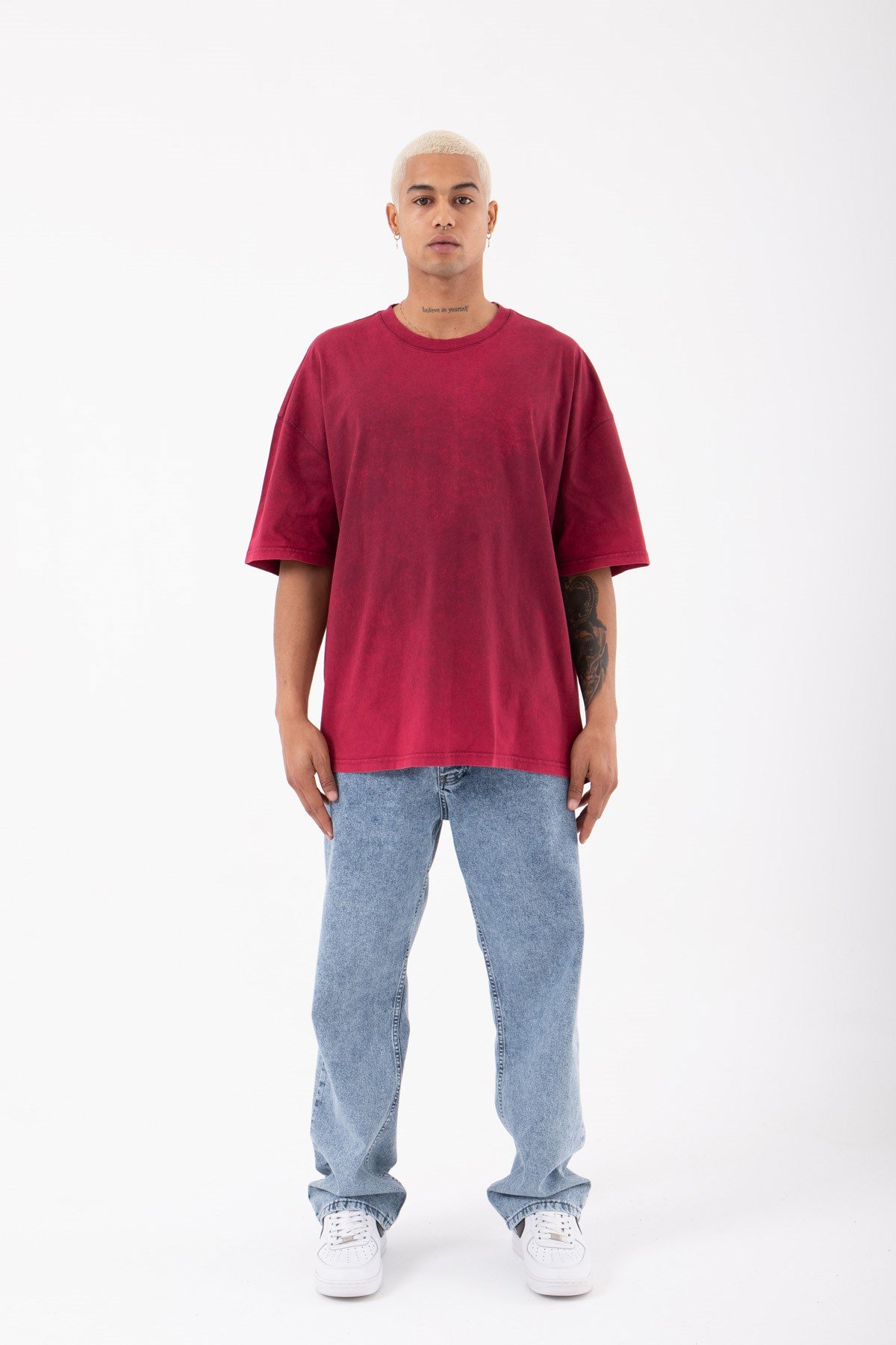Oversize Basic Yıkamalı Kumaş T-Shirt VİSNE