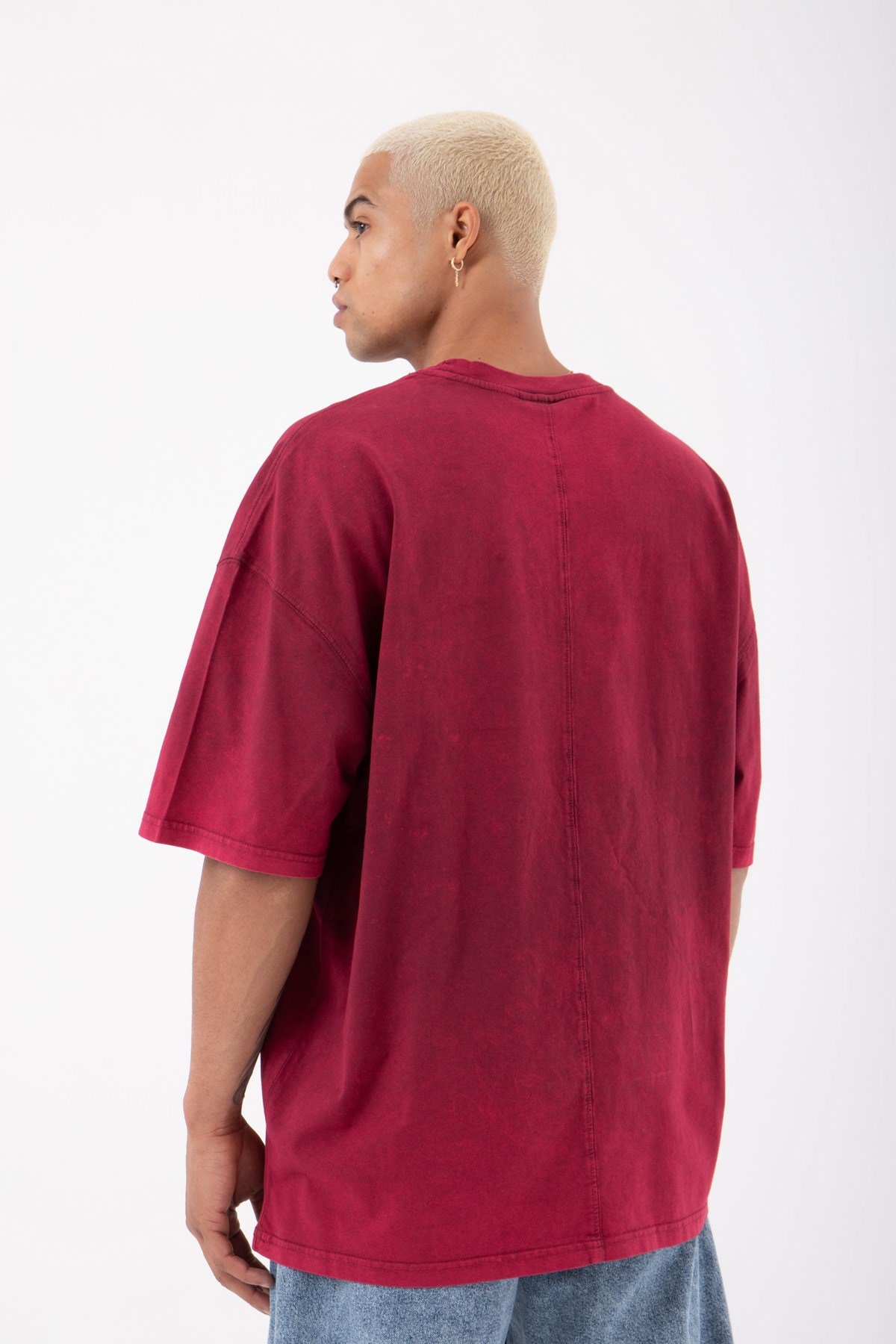 Oversize Basic Yıkamalı Kumaş T-Shirt VİSNE