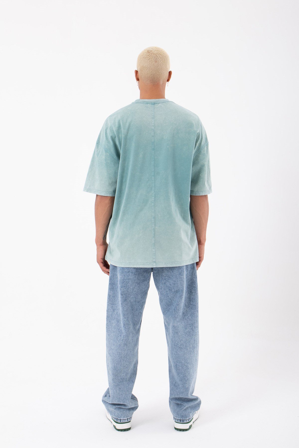Oversize Basic Yıkamalı Kumaş T-Shirt MİNT