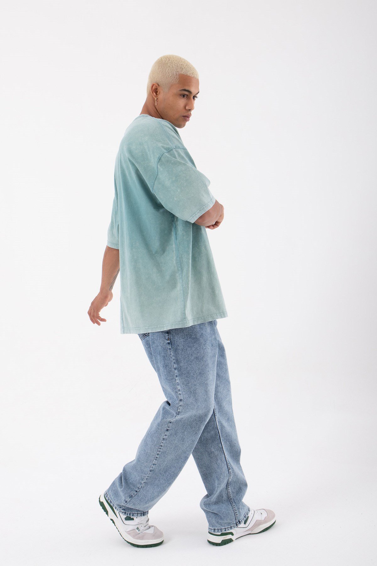 Oversize Basic Yıkamalı Kumaş T-Shirt MİNT