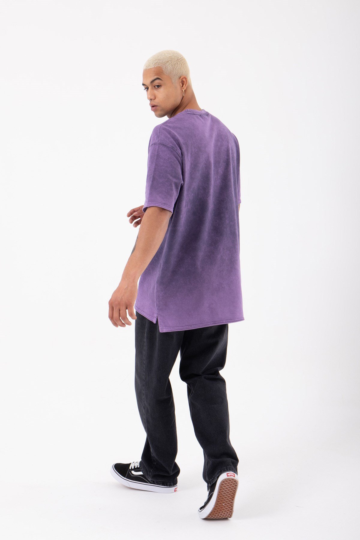 Relaxed Basic Yıkamalı Kumaş Yırtmaç Detaylı T-Shirt MOR