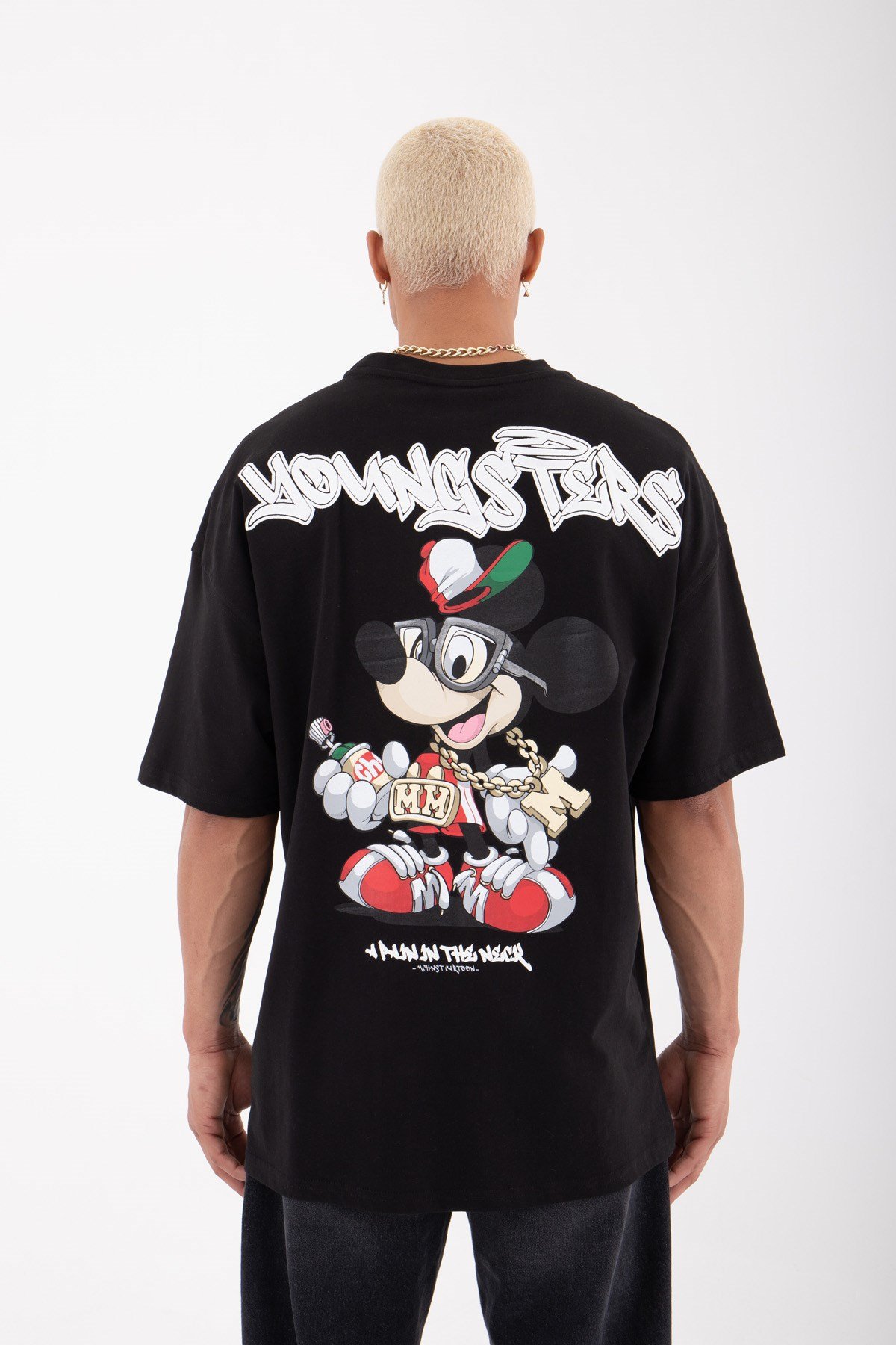 Oversize Youngsters Baskılı Pamuklu T-Shirt SİYAH