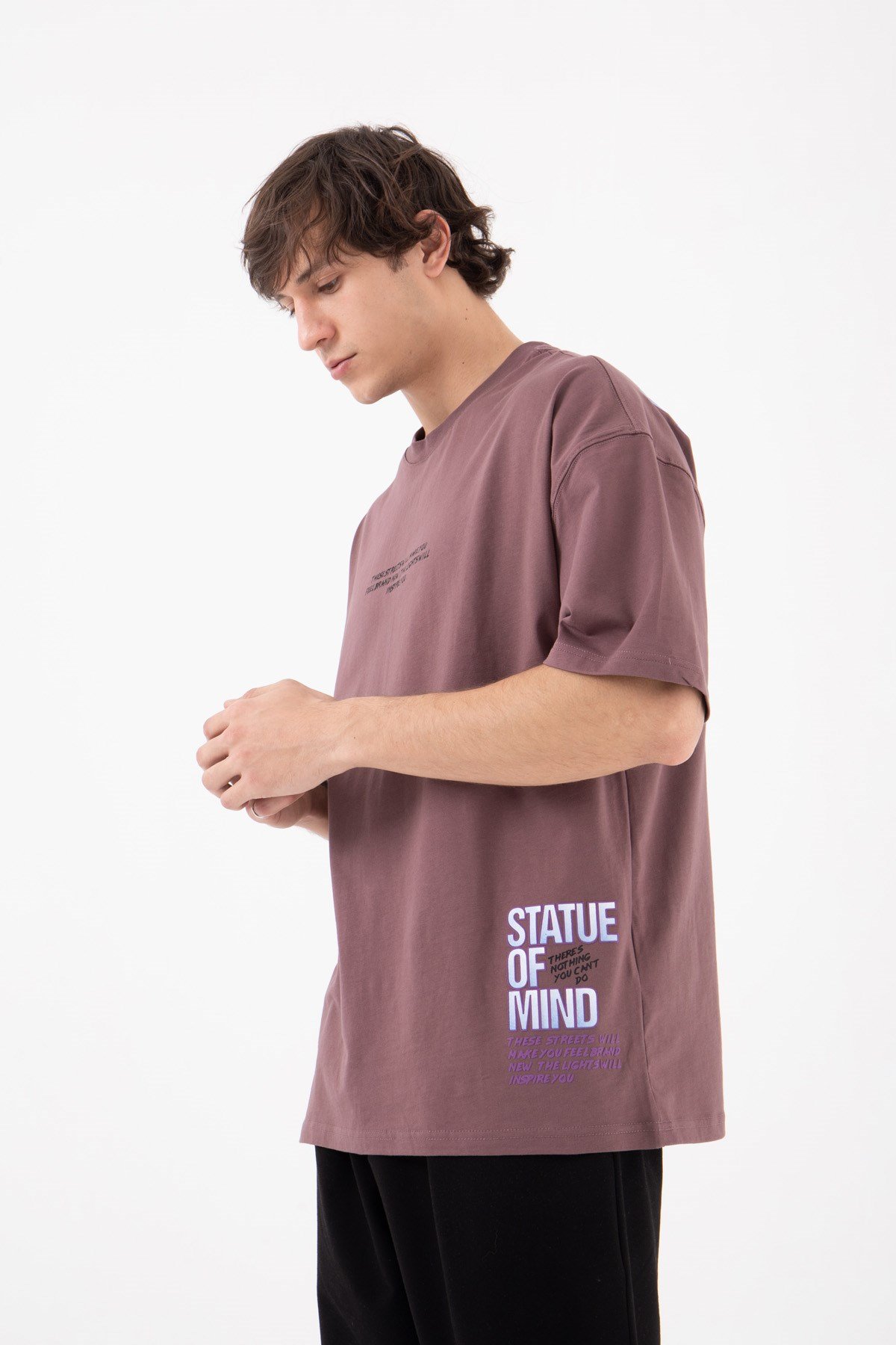 Oversize Statue Of Baskılı Pamuklu T-Shirt MÜRDÜM
