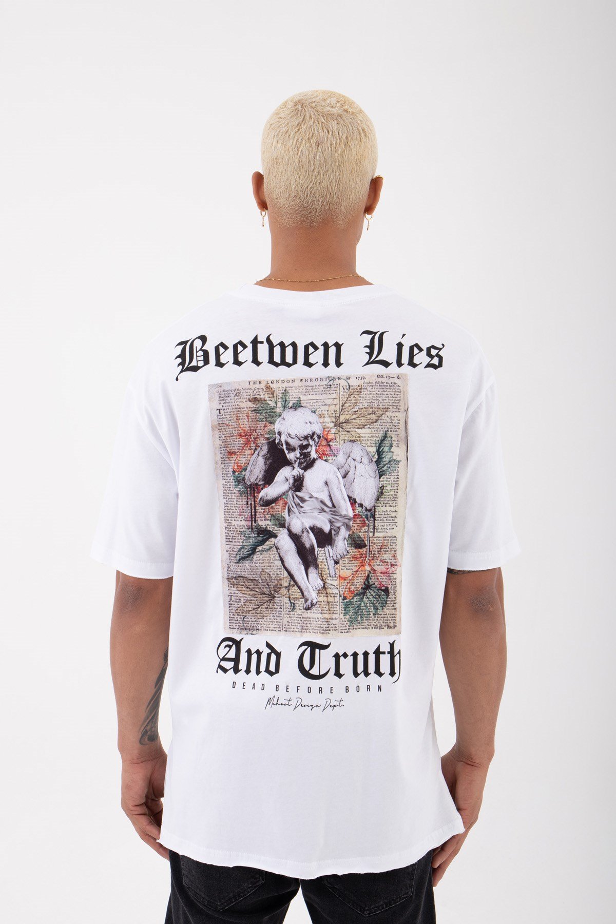 Relaxed Beetwen Baskılı Pamuklu T-shirt BEYAZ