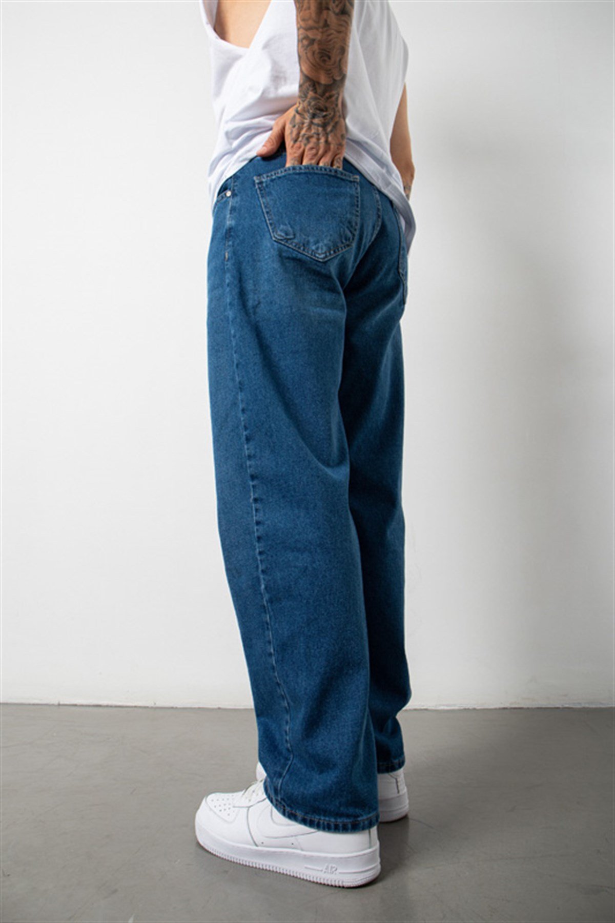Baggy Relaxed Jean Efektli Mavi Pantolon