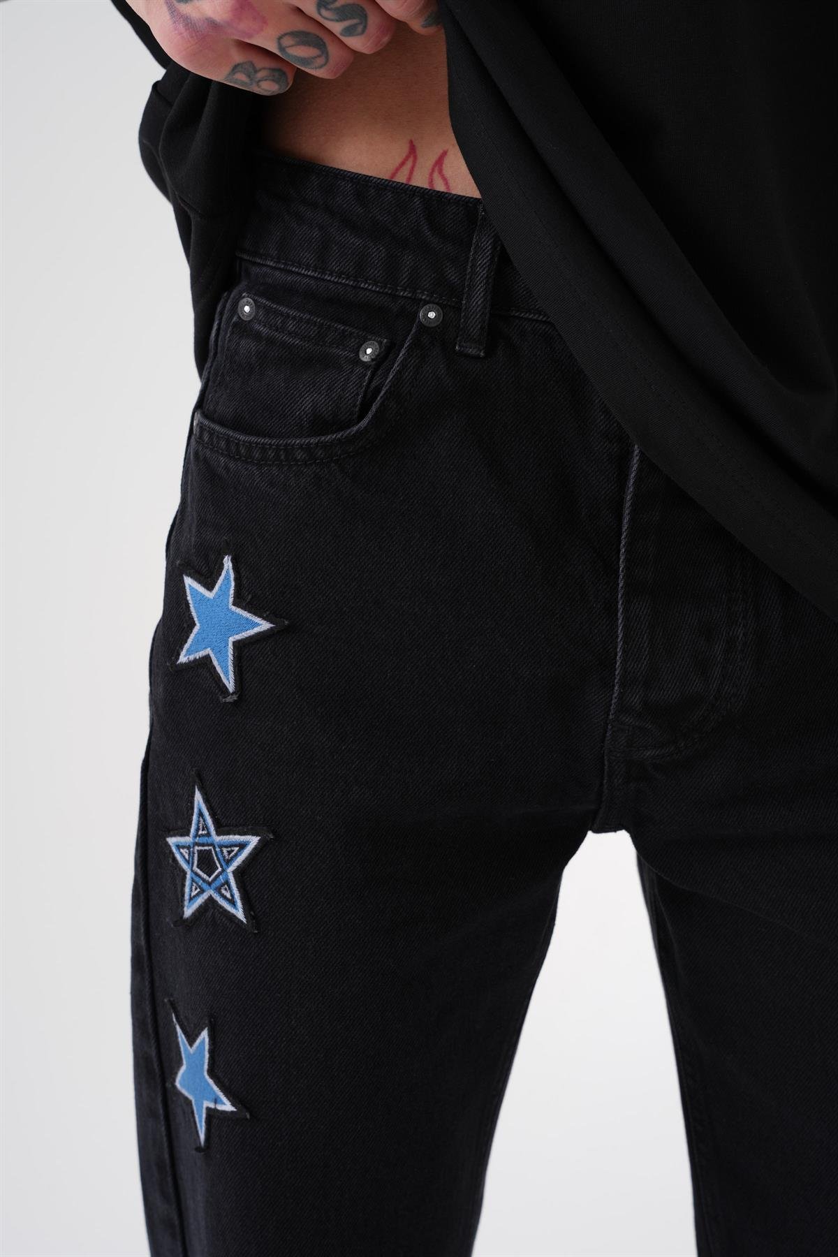 RISING STAR TALL FIT JEANS EFEKTLİ SİYAH