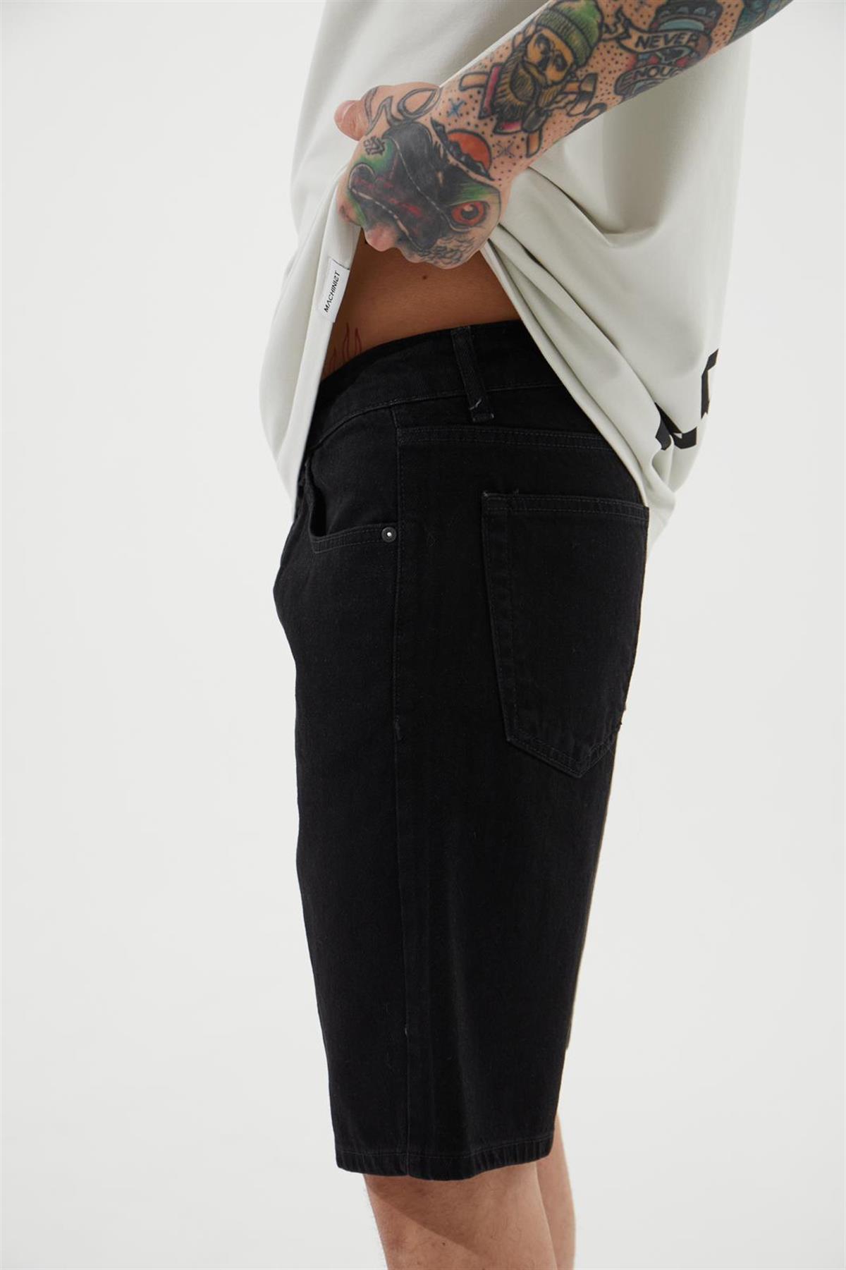 LOOSE FIT DENİM BERMUDA ŞORT DARK SİYAH