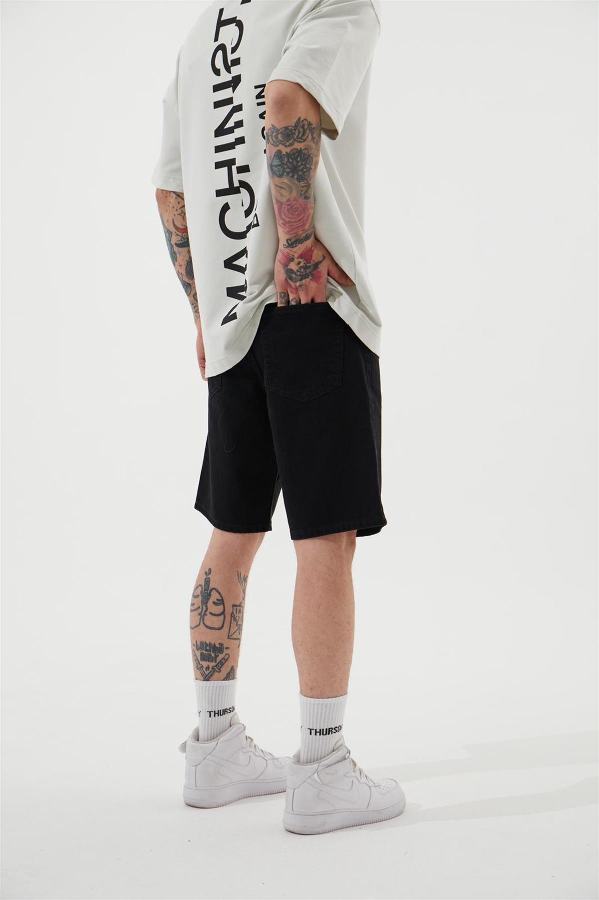LOOSE FIT DENİM BERMUDA ŞORT DARK SİYAH
