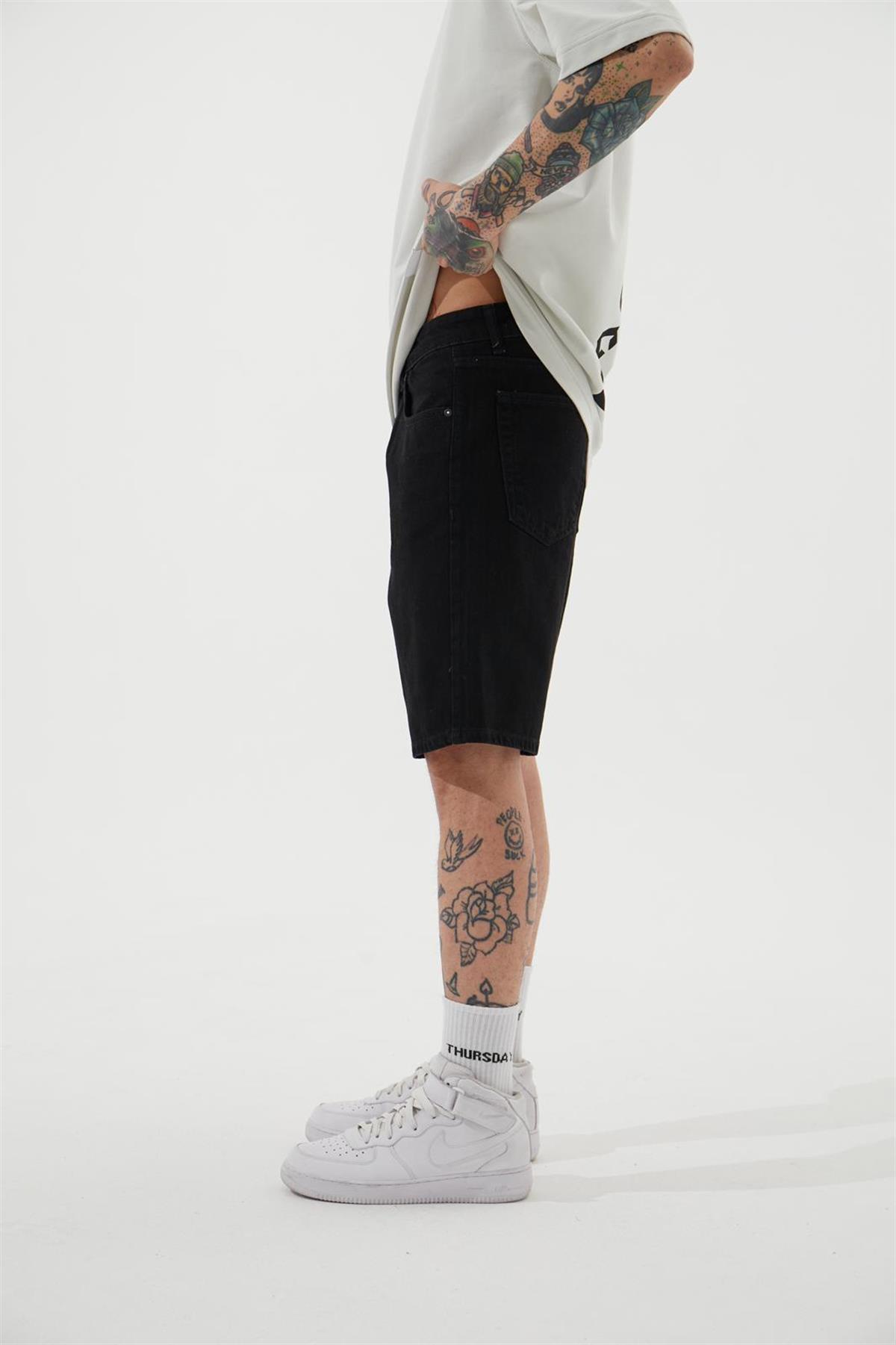 LOOSE FIT DENİM BERMUDA ŞORT DARK SİYAH