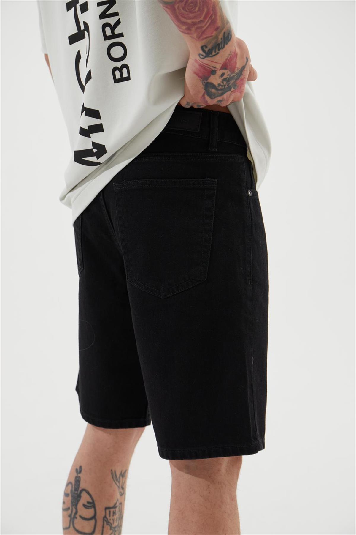 LOOSE FIT DENİM BERMUDA ŞORT DARK SİYAH