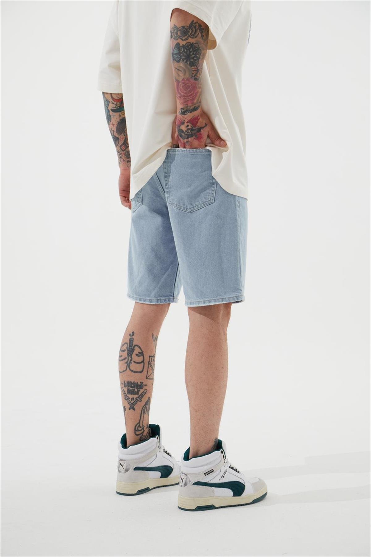 LOOSE FIT DENİM BERMUDA ŞORT AÇIK MAVİ