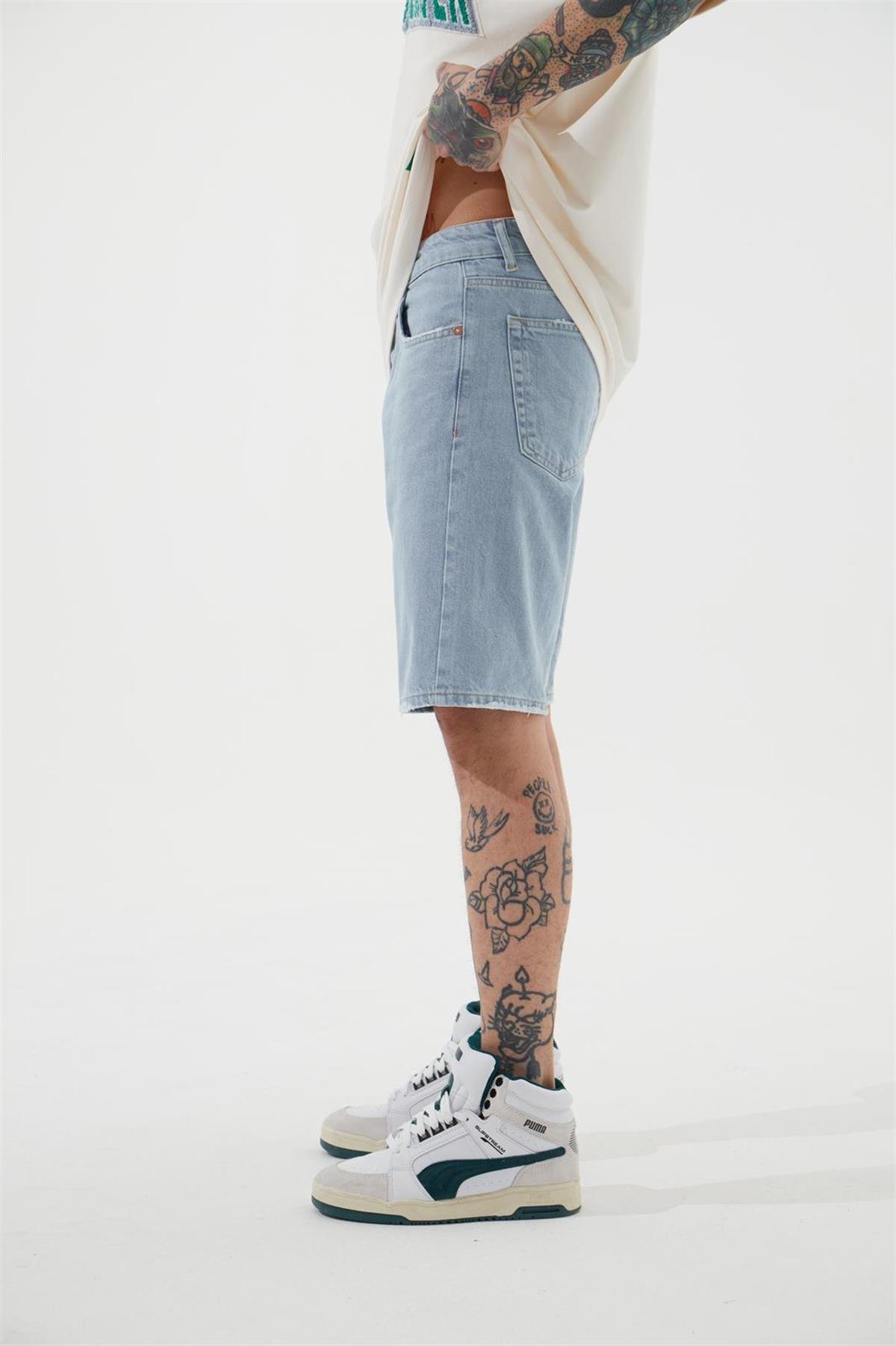 LOOSE FIT DENİM BERMUDA ŞORT AÇIK MAVİ