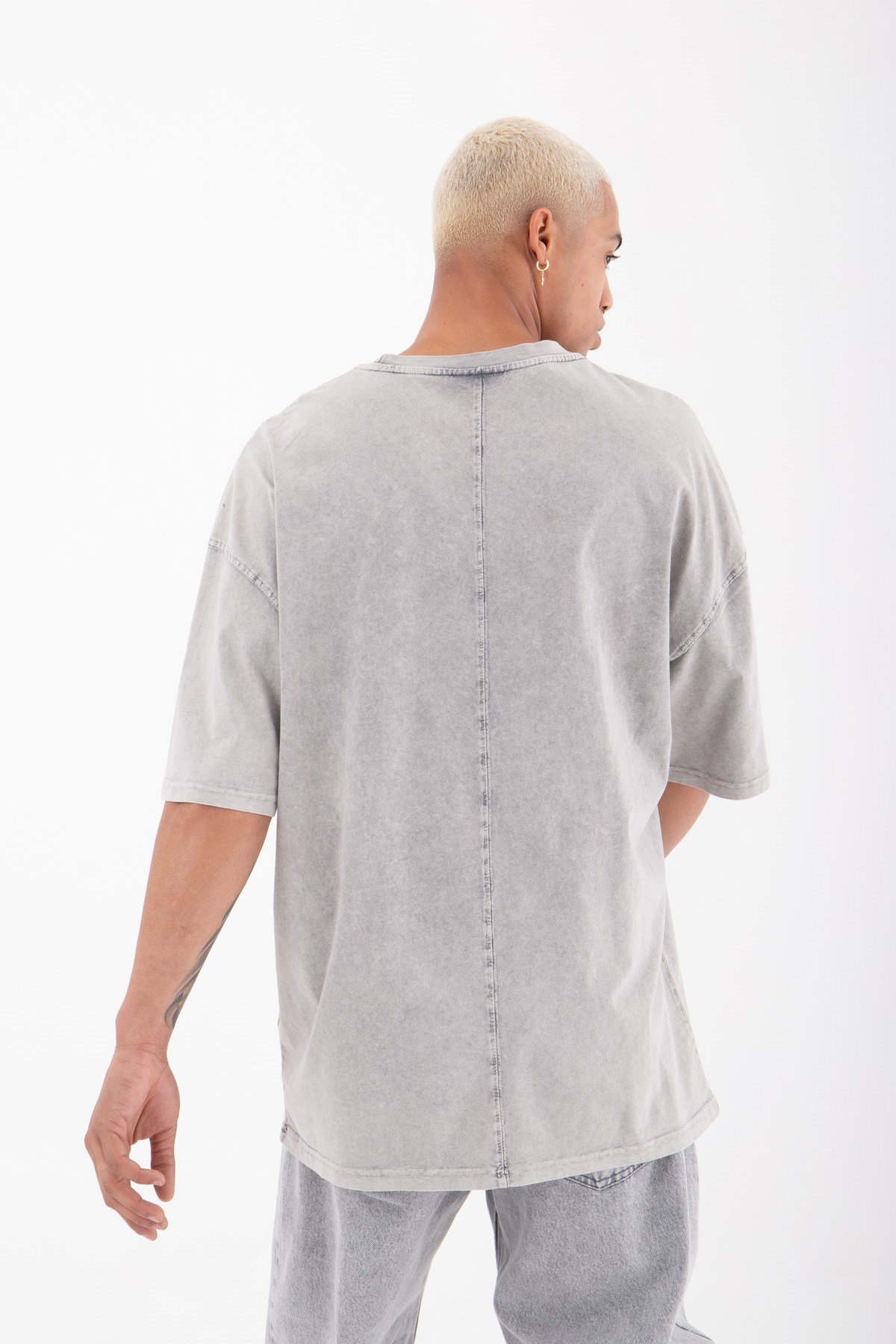 Oversize Carolina Baskılı Yıkamalı Pamuklu T-Shirt EKRU