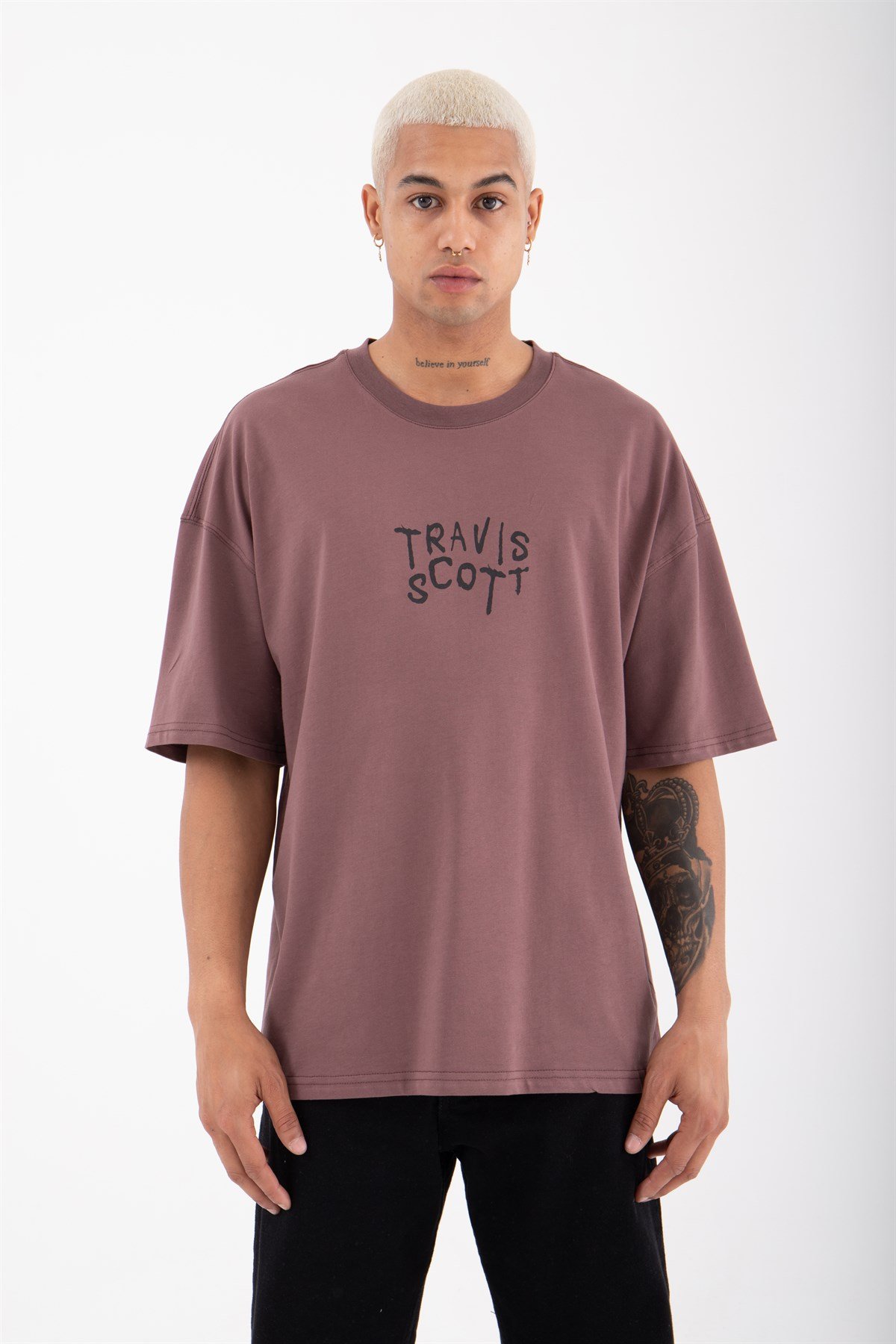 Oversize Astroworld Baskılı Pamuklu T-Shirt MÜRDÜM