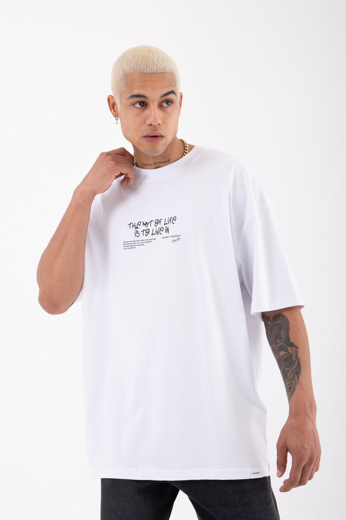 Live In Art Oversize Pamuklu T-Shirt BEYAZ