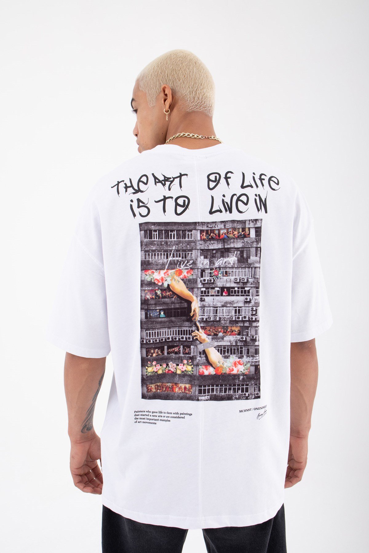 Live In Art Oversize Pamuklu T-Shirt BEYAZ