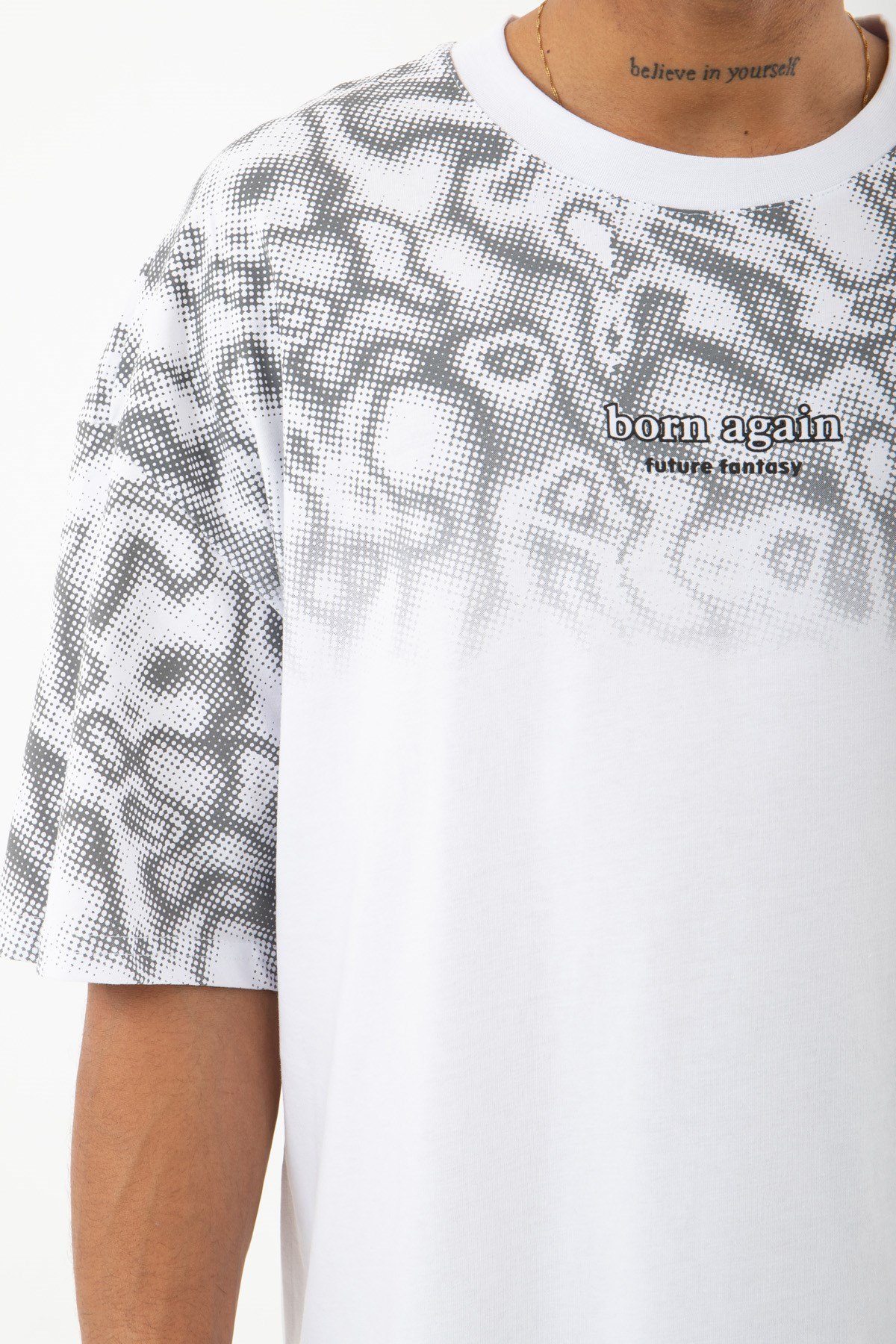 Oversize Born Agaın Future Baskılı Pamuklu T-Shirt BEYAZ