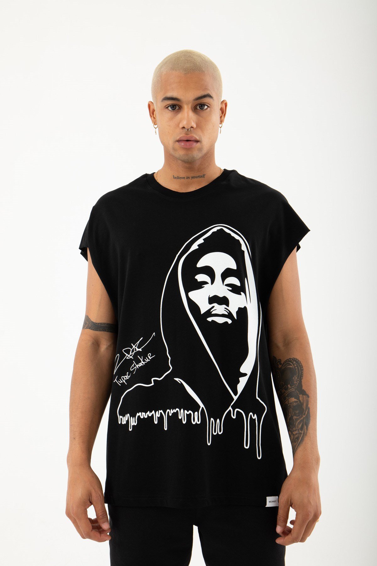 Oversize Tupac Shakur Pamuklu Kolsuz Atlet SİYAH