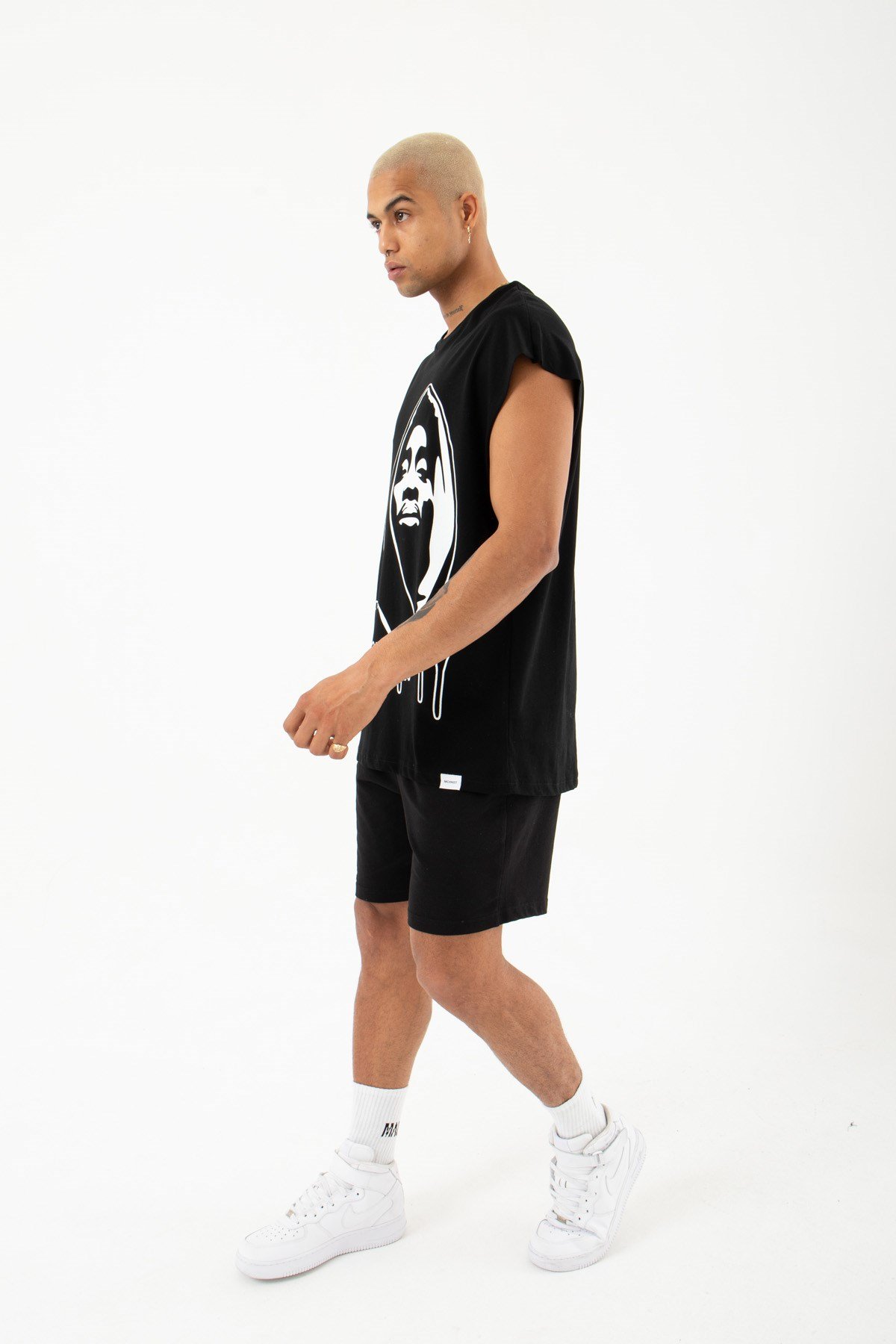 Oversize Tupac Shakur Pamuklu Kolsuz Atlet SİYAH