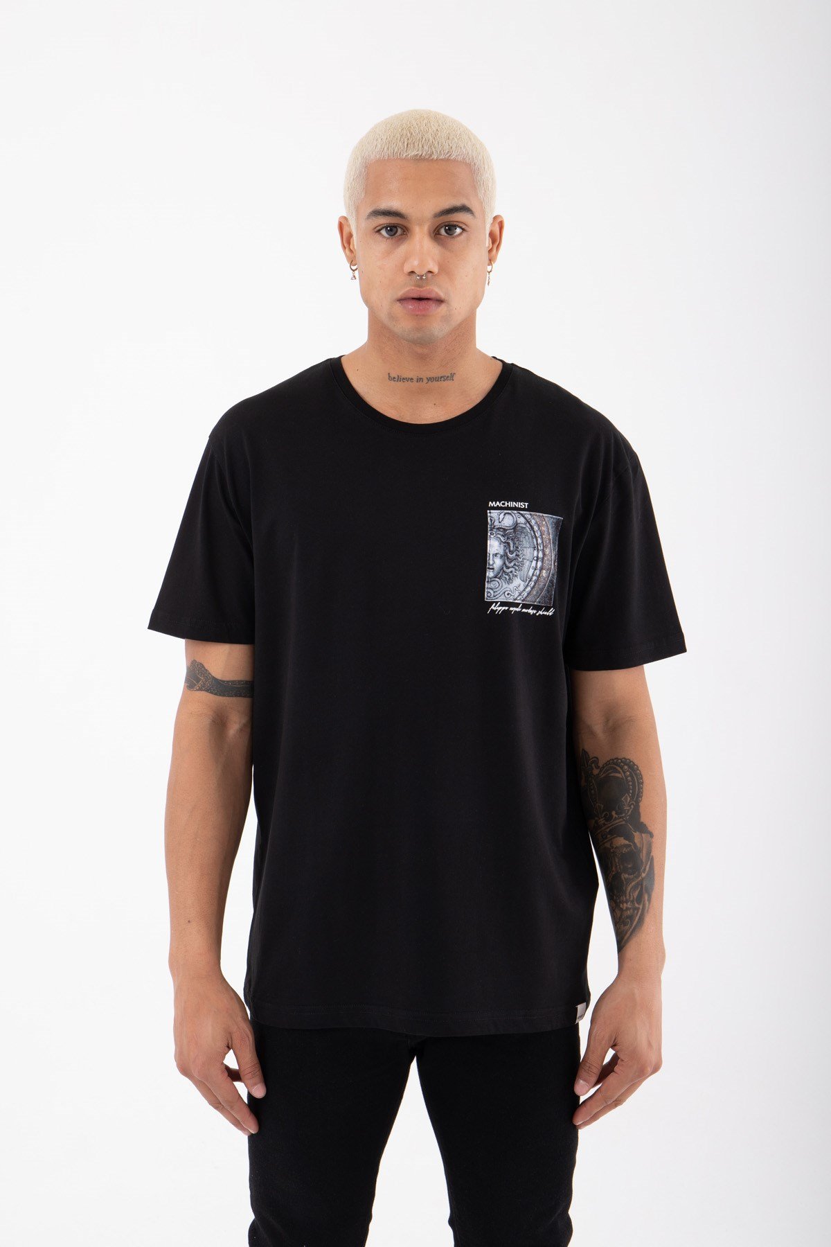 Regular Medusa Baskılı Pamuklu T-Shirt SİYAH