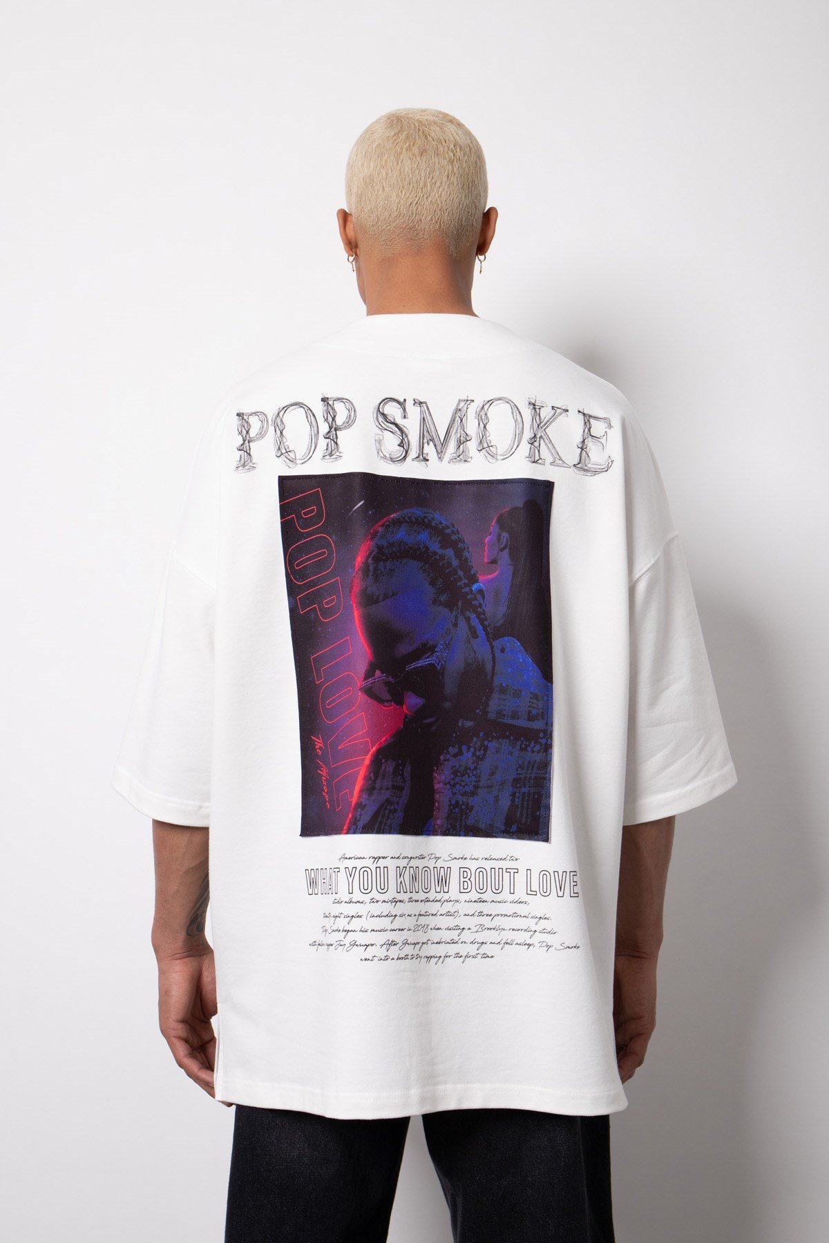 Oversize Pop Smoke Love Baskılı Kimono EKRU