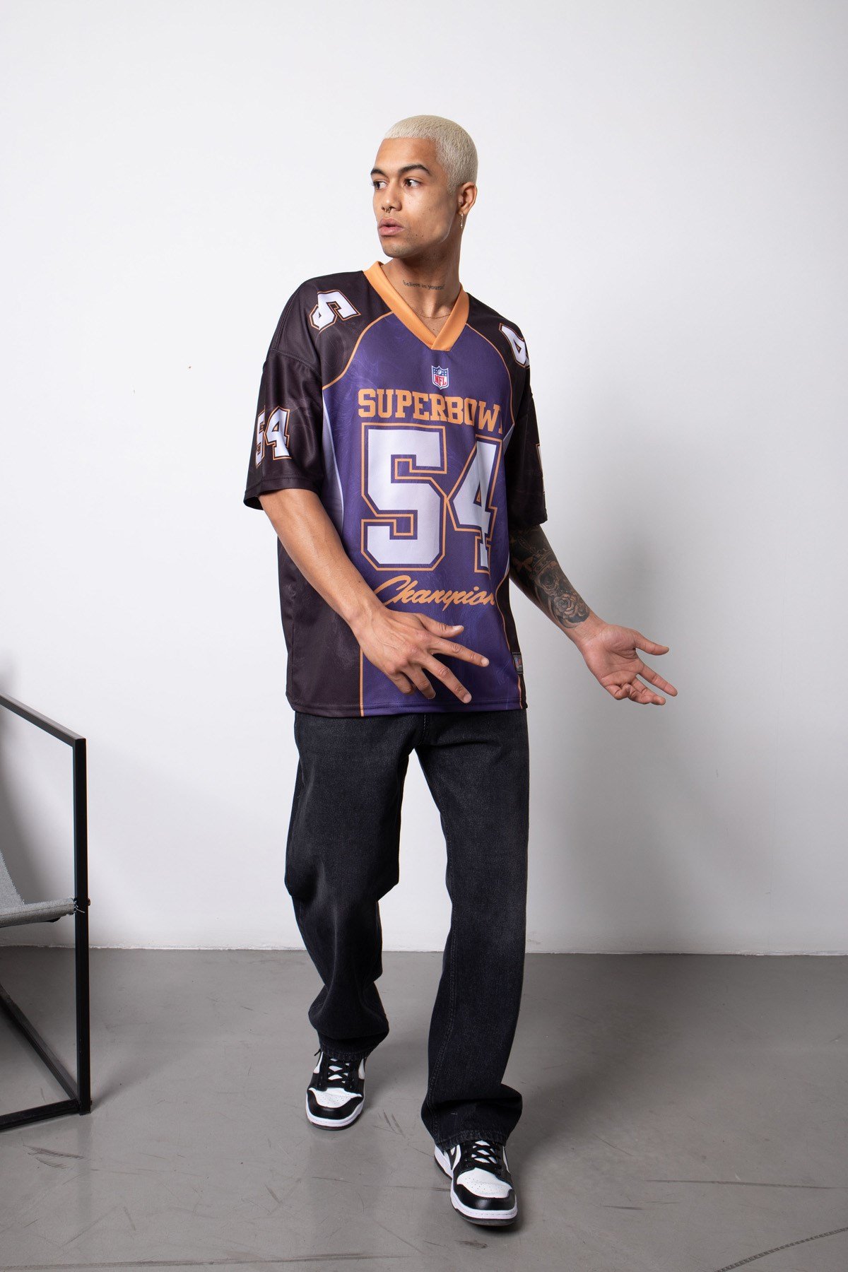 Oversize SuperBowl 54 Baskılı NFL T-Shirt MOR-SİYAH
