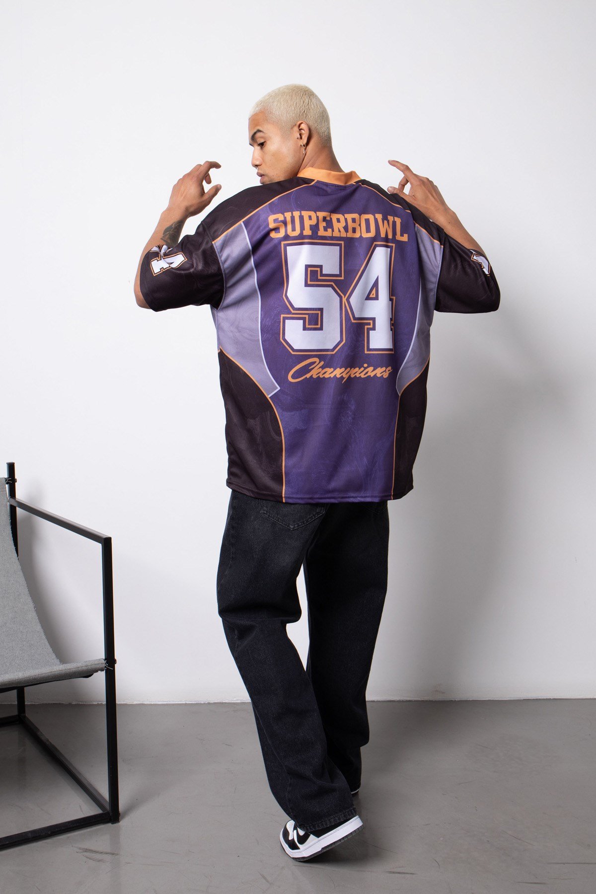 Oversize SuperBowl 54 Baskılı NFL T-Shirt MOR-SİYAH