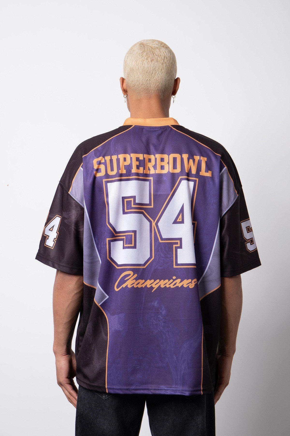 Oversize SuperBowl 54 Baskılı NFL T-Shirt MOR-SİYAH