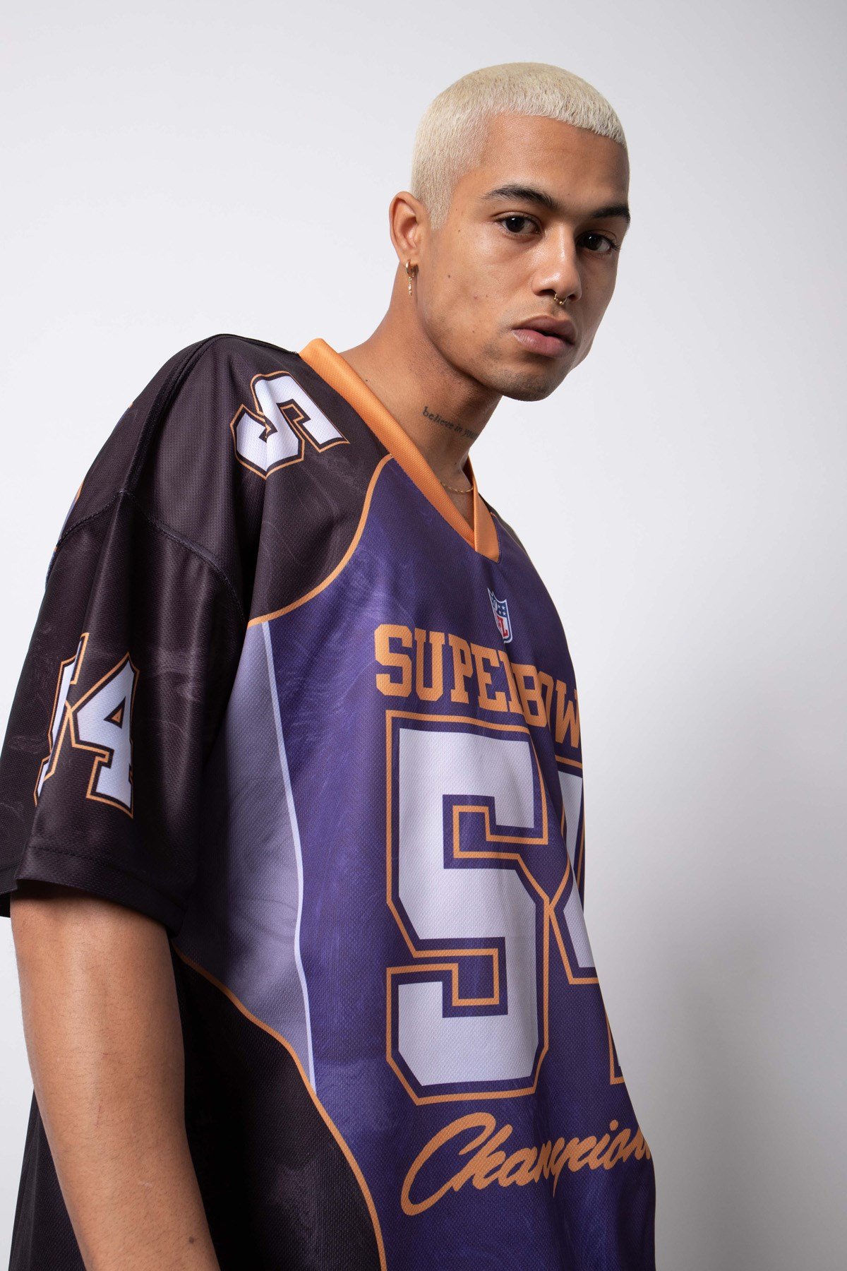 Oversize SuperBowl 54 Baskılı NFL T-Shirt MOR-SİYAH