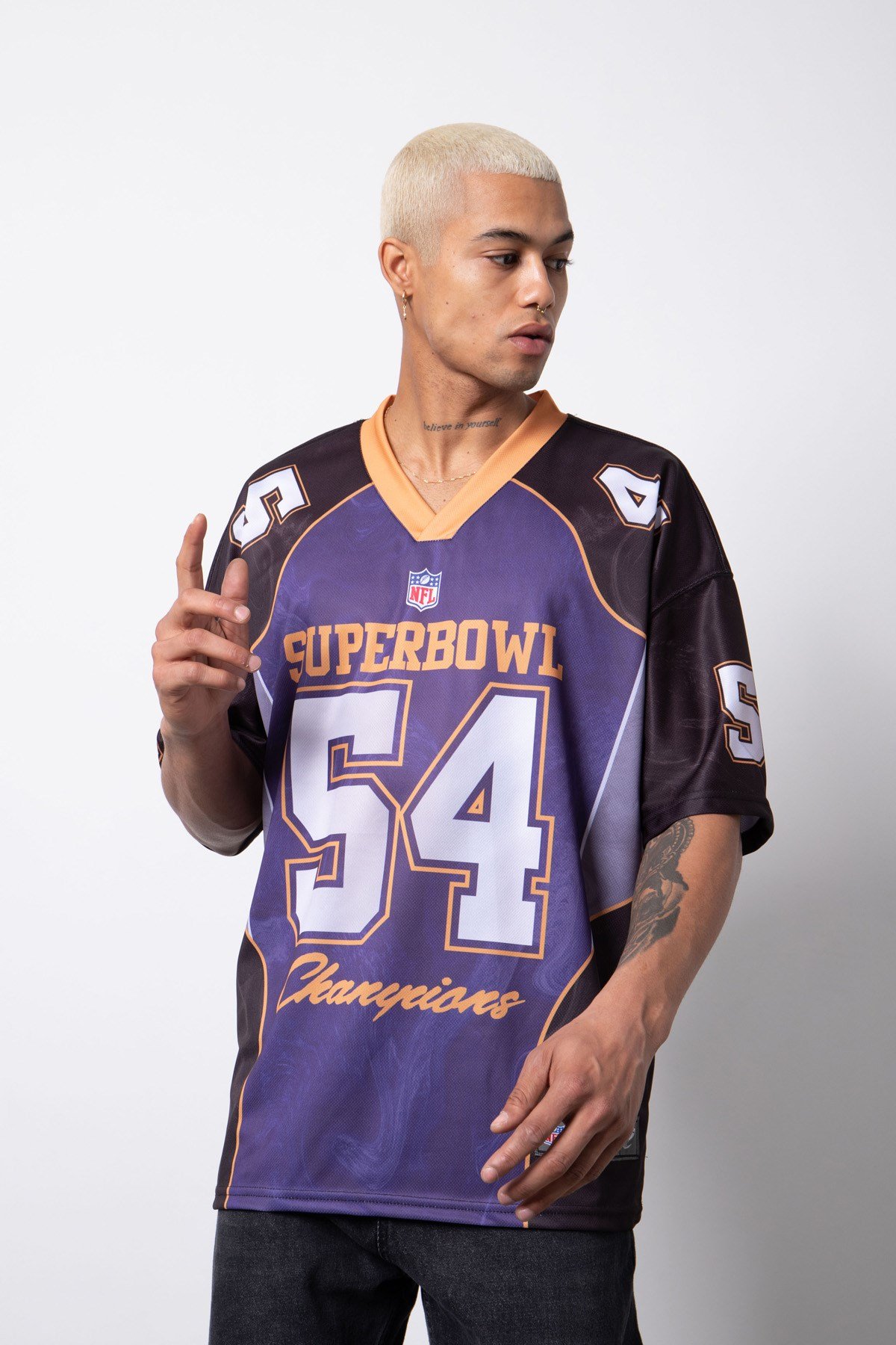 Oversize SuperBowl 54 Baskılı NFL T-Shirt MOR-SİYAH
