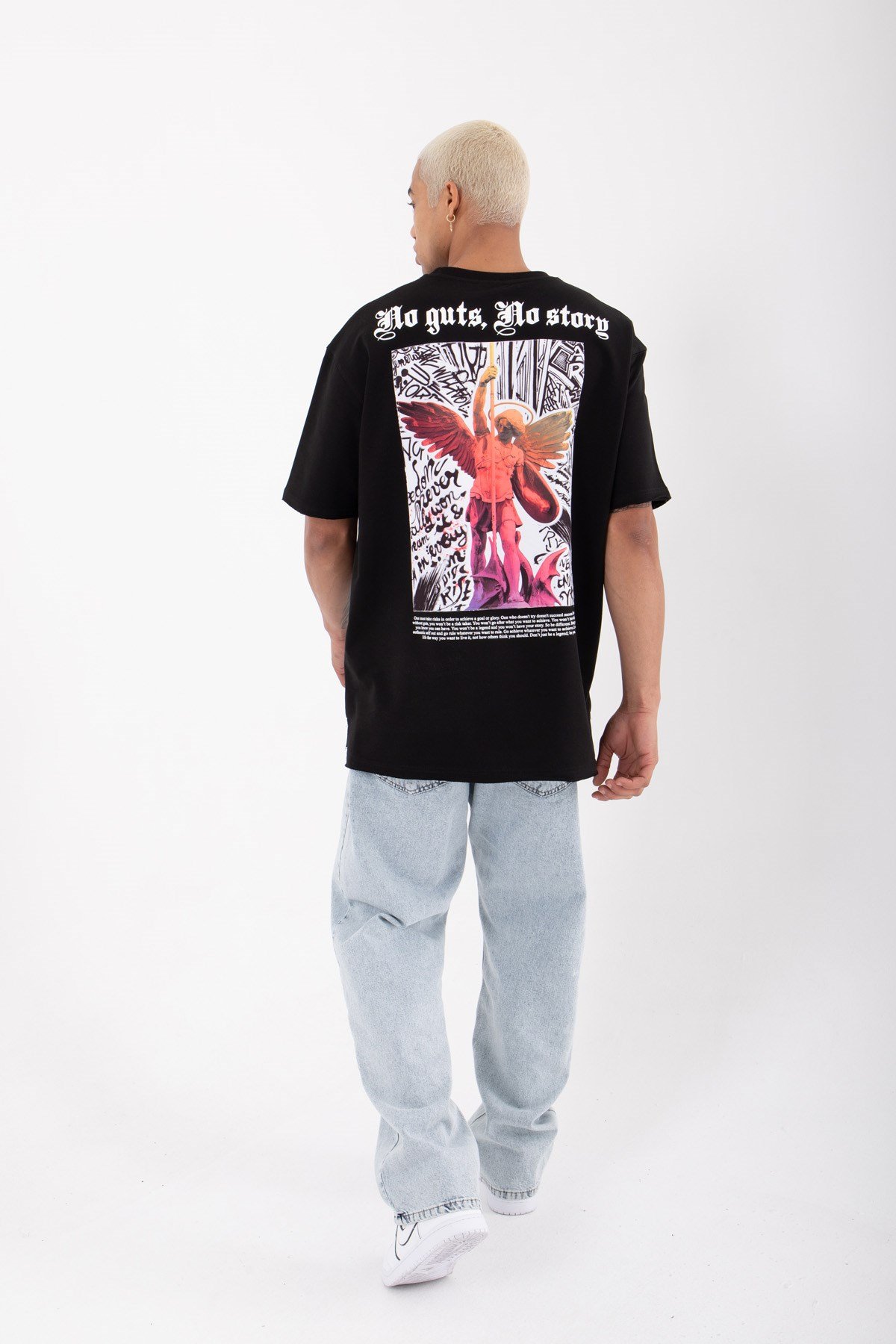 Relaxed No Guts No Story Baskılı Pamuklu T-Shirt SİYAH